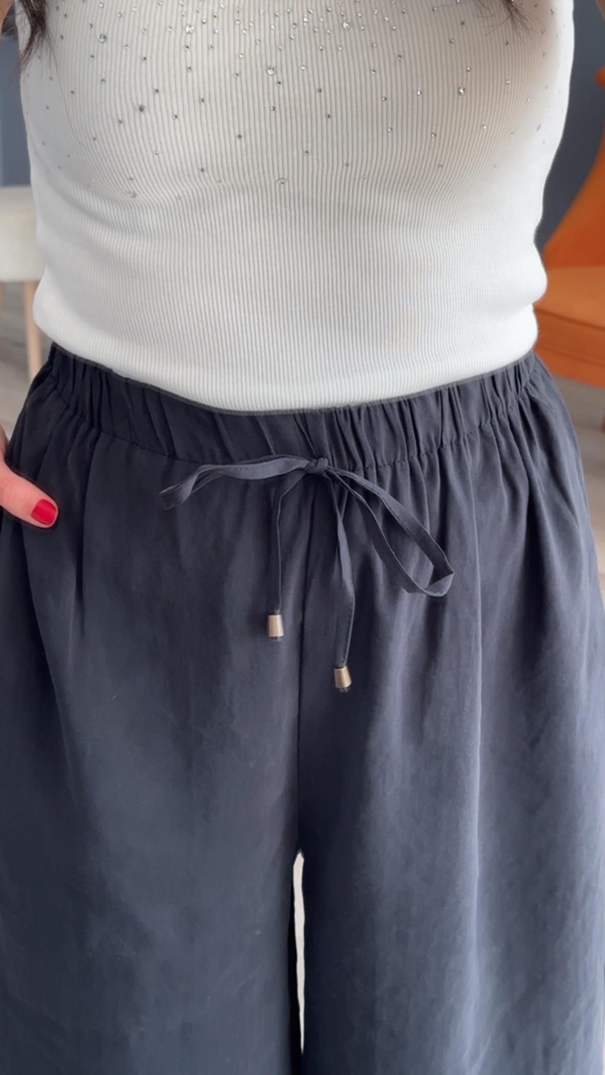 Siyah Beli Lastikli Modal Şalvar Görünümlü Pantolon