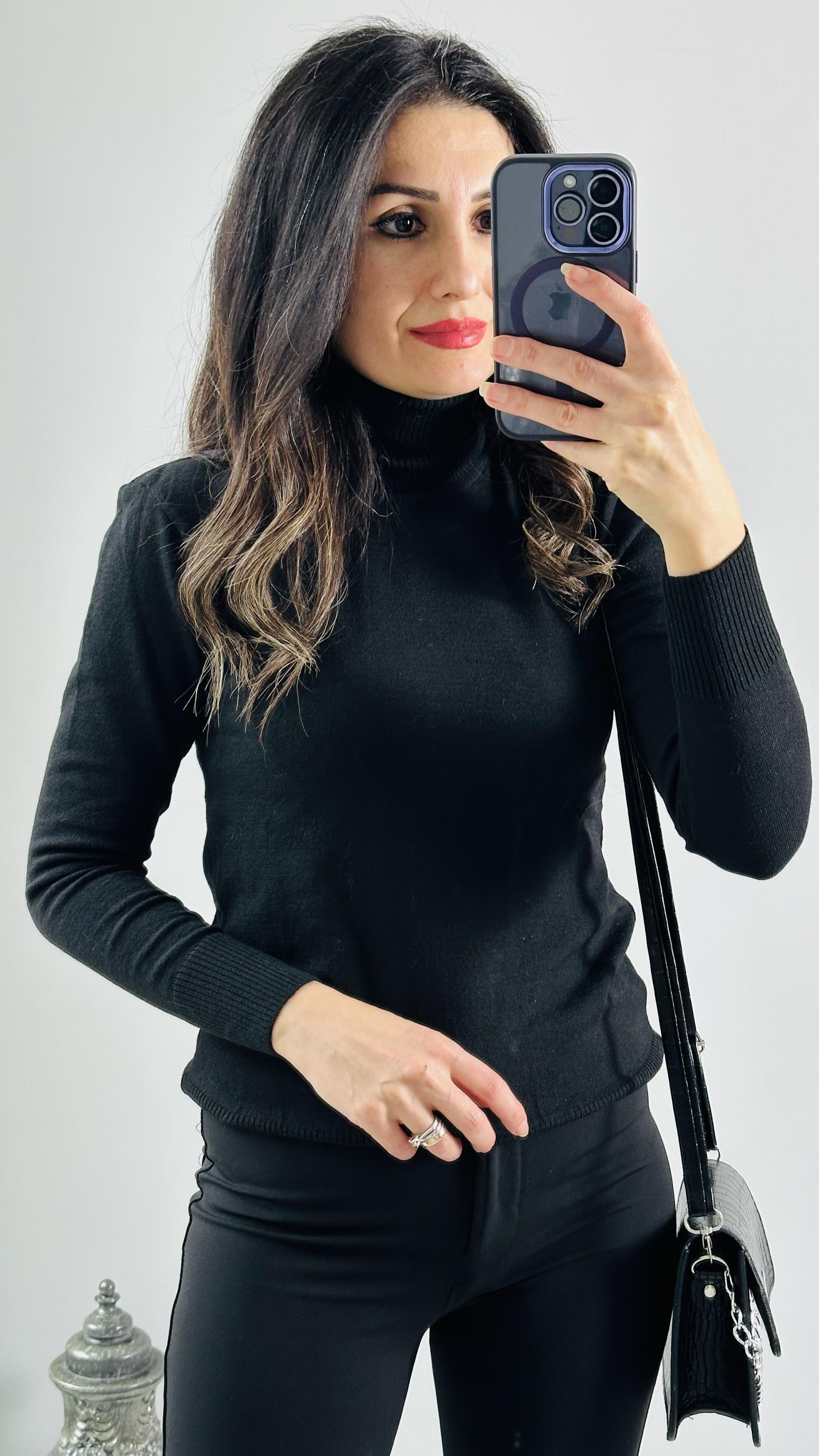 Siyah Balıkçı Yaka Fitilli Triko