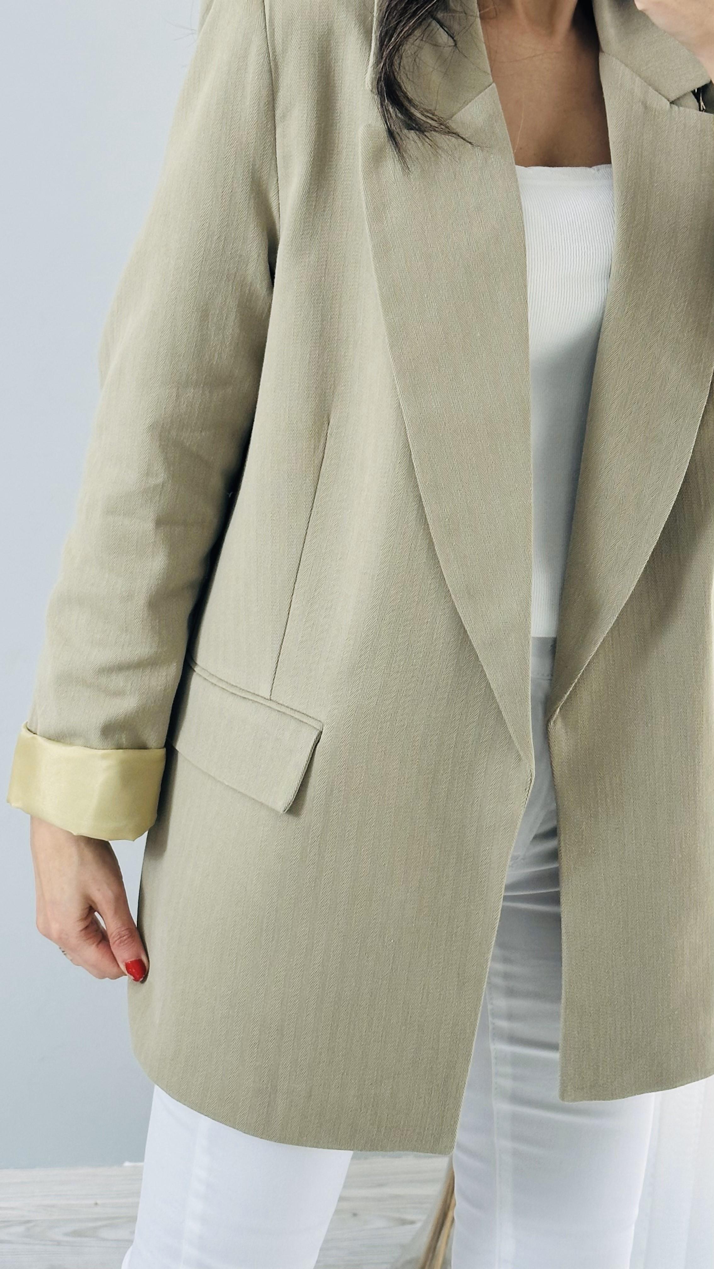 Haki Keten Astarlı Blazer Ceket