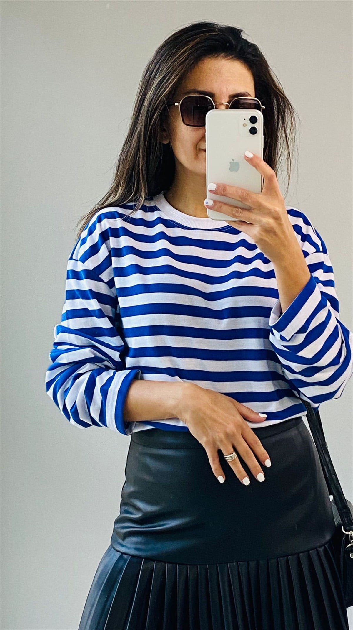 Saks Çizgili Bisiklet Yaka Basic