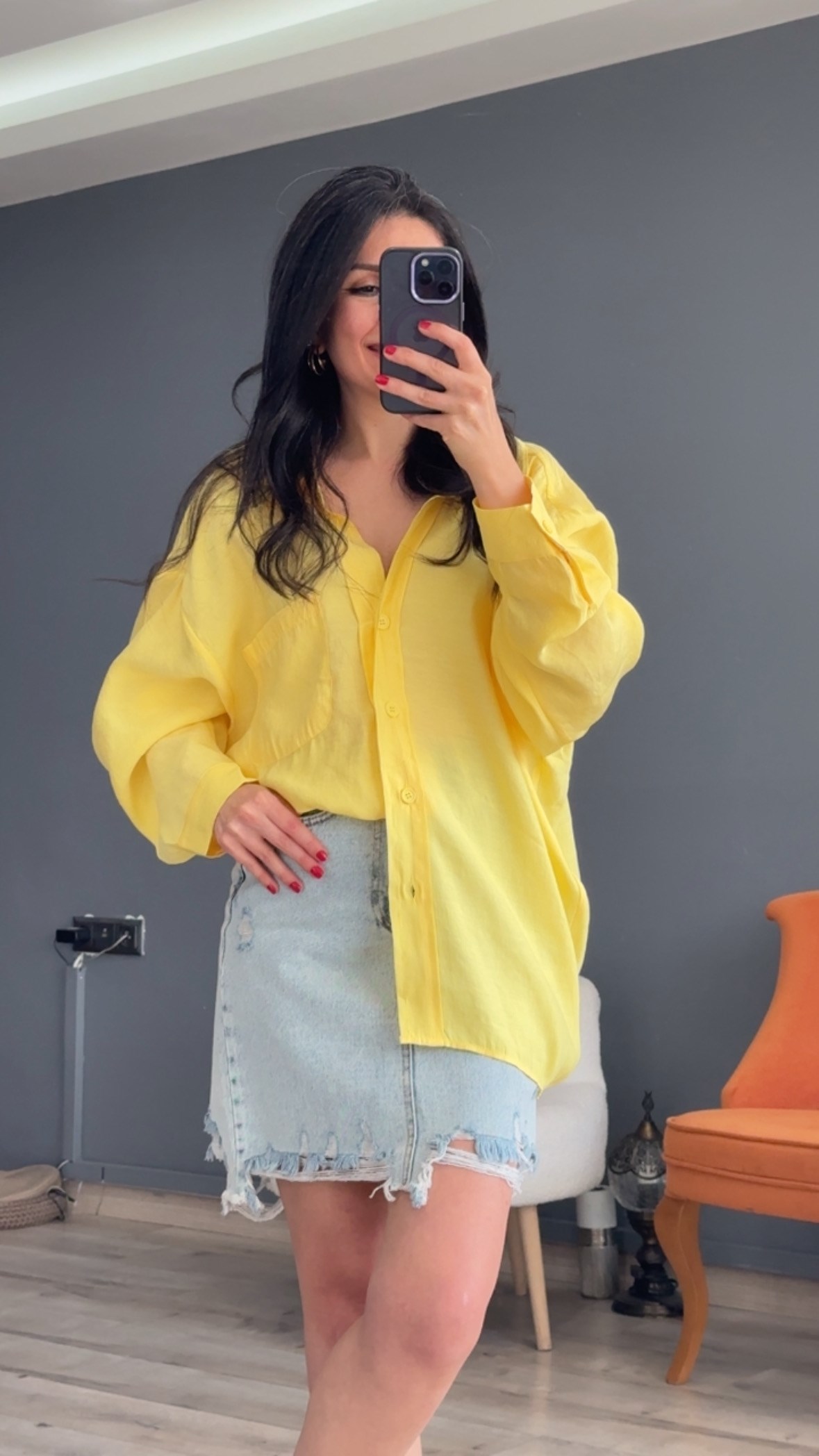 Sarı Düşük Omuz Oversize Gömlek