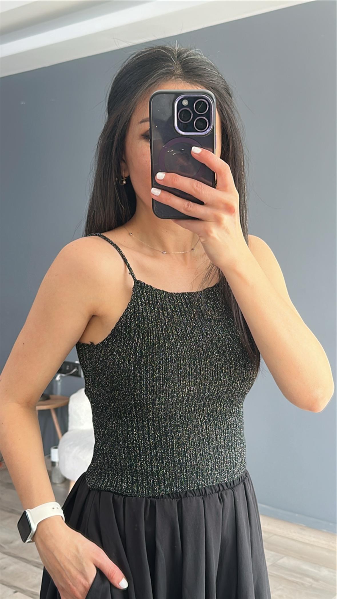 Siyah İp Akılı Simli Fitilli Crop
