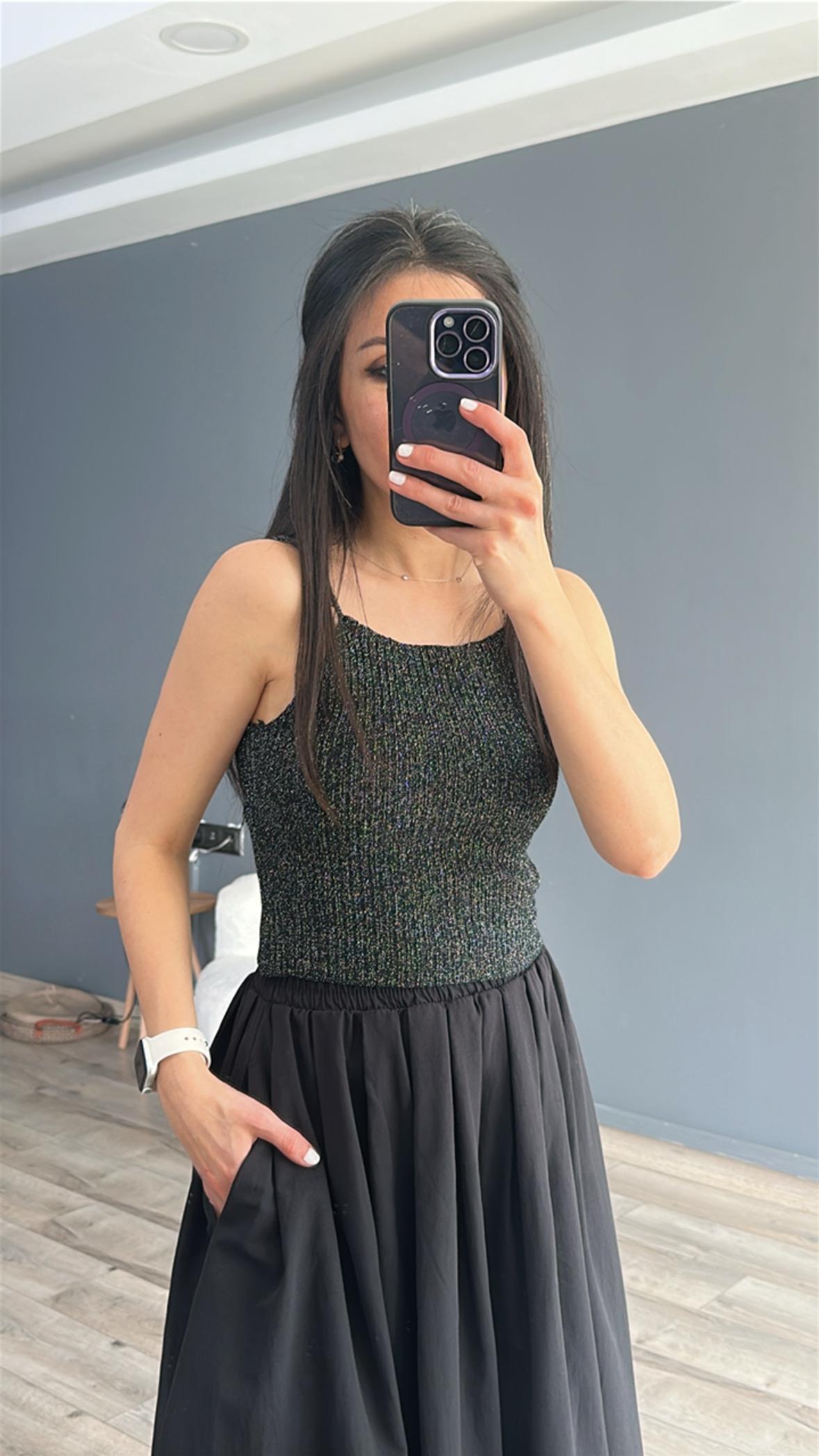 Siyah İp Akılı Simli Fitilli Crop
