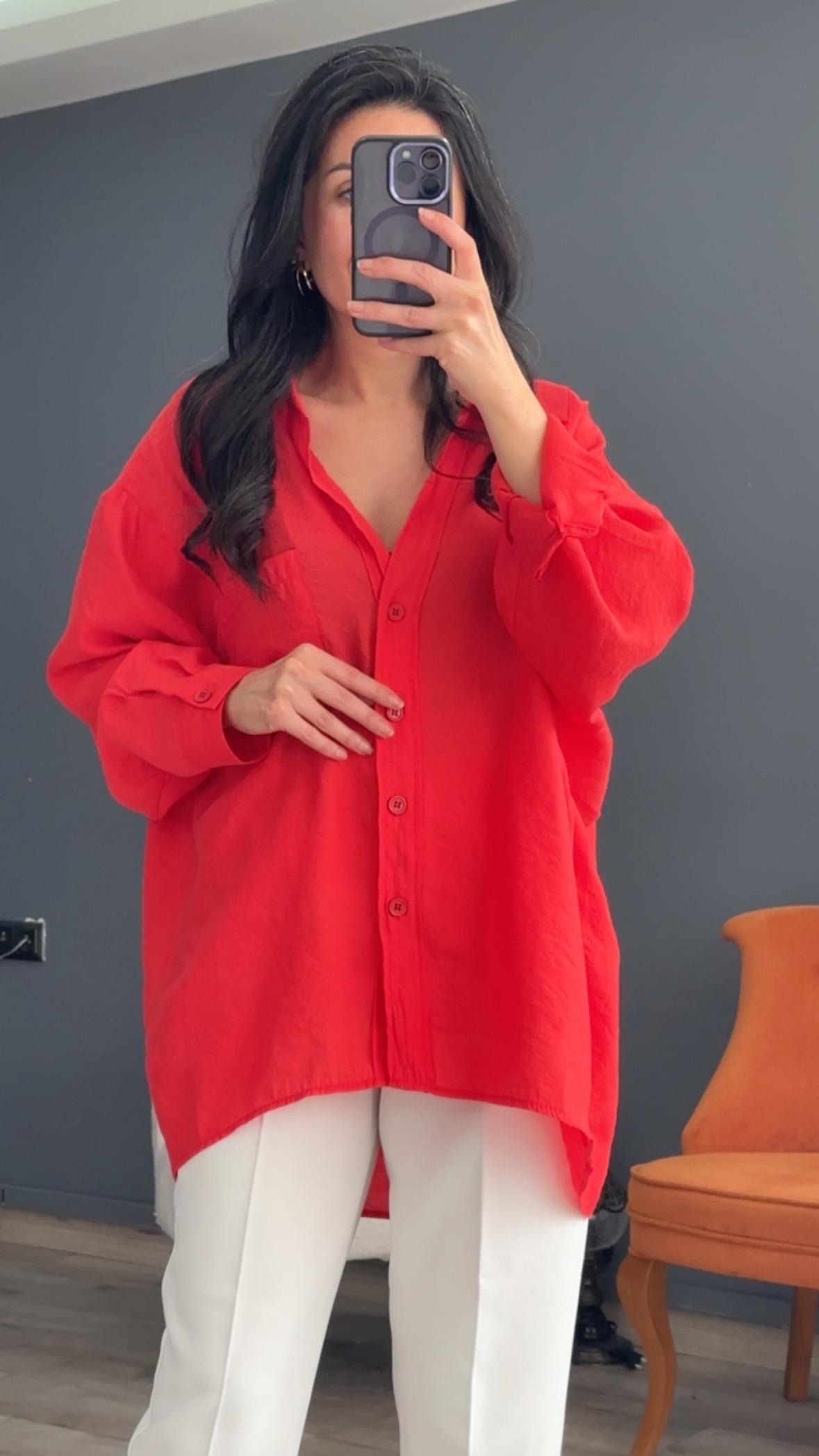 Nar Çiçeği Düşük Omuz Oversize Gömlek
