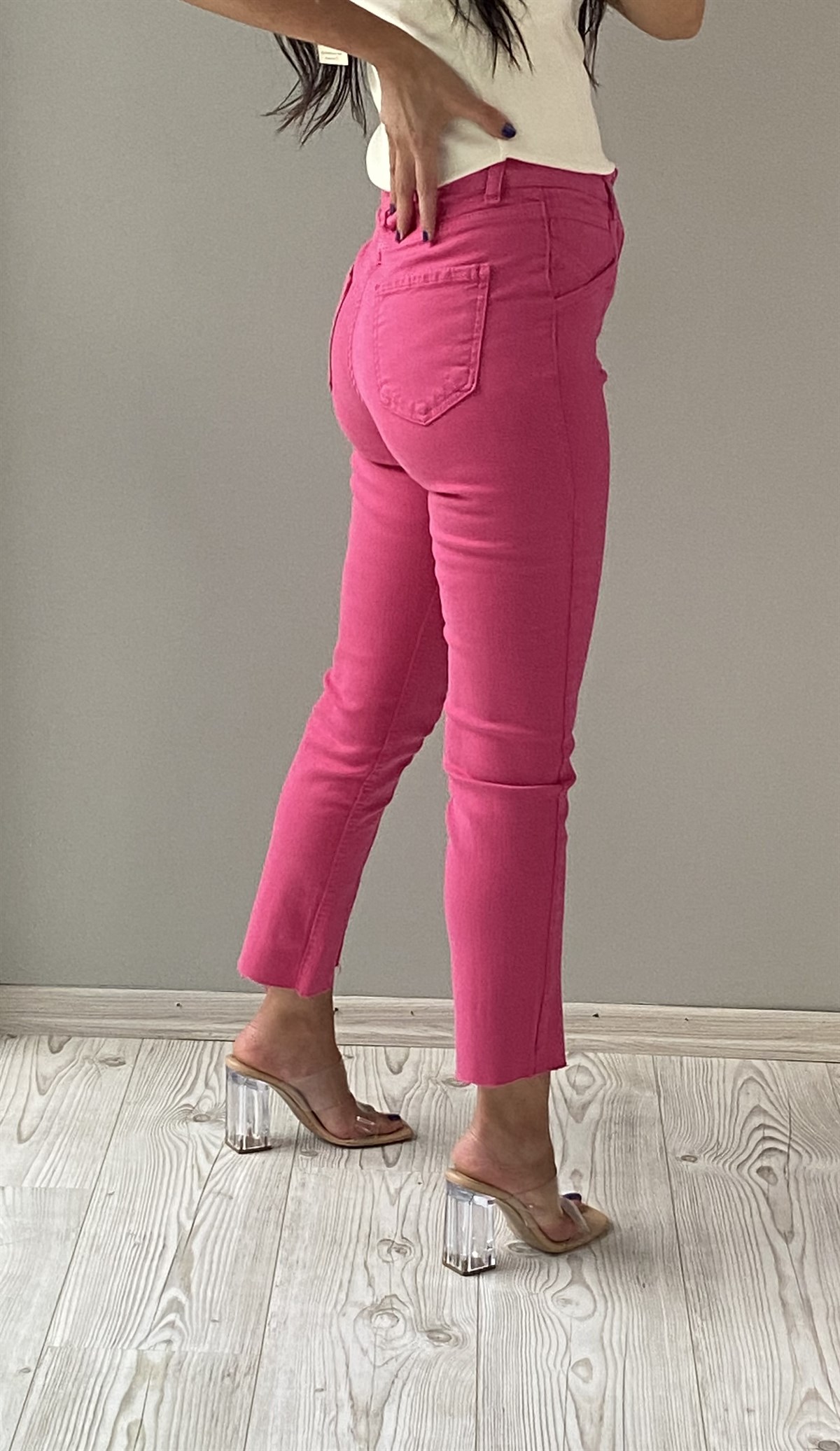 Fuşya Gabardin Yırtmaçlı Pantolon