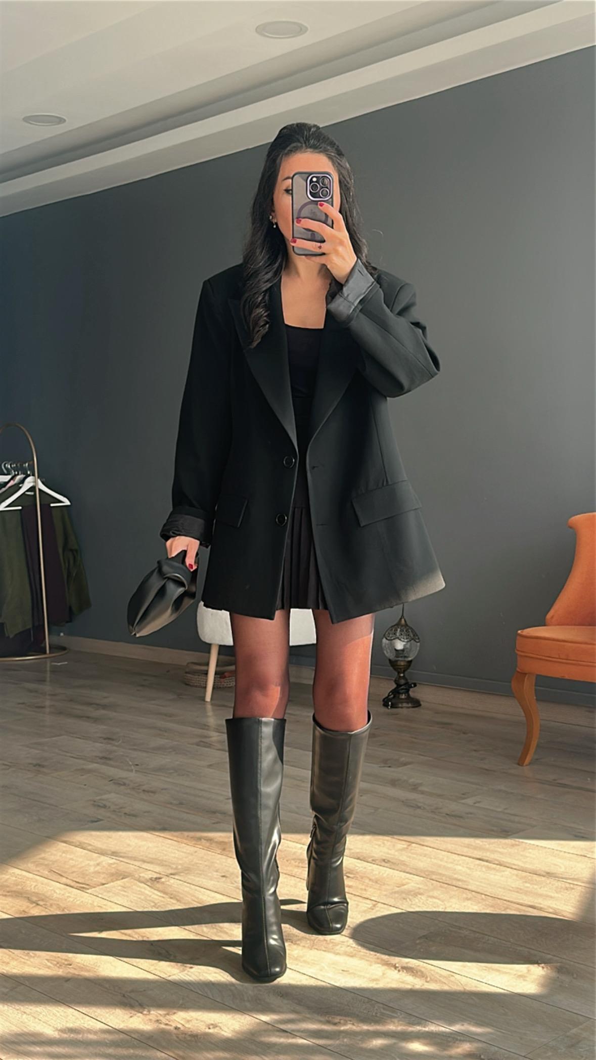 Siyah Boyfriend Oversize Kalıp Ceket