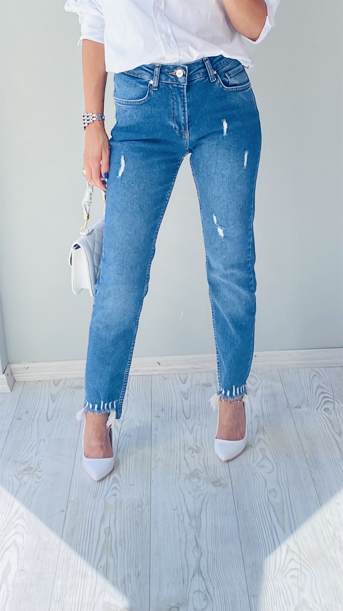 Mavi Saçaklı Slim Boyfriend