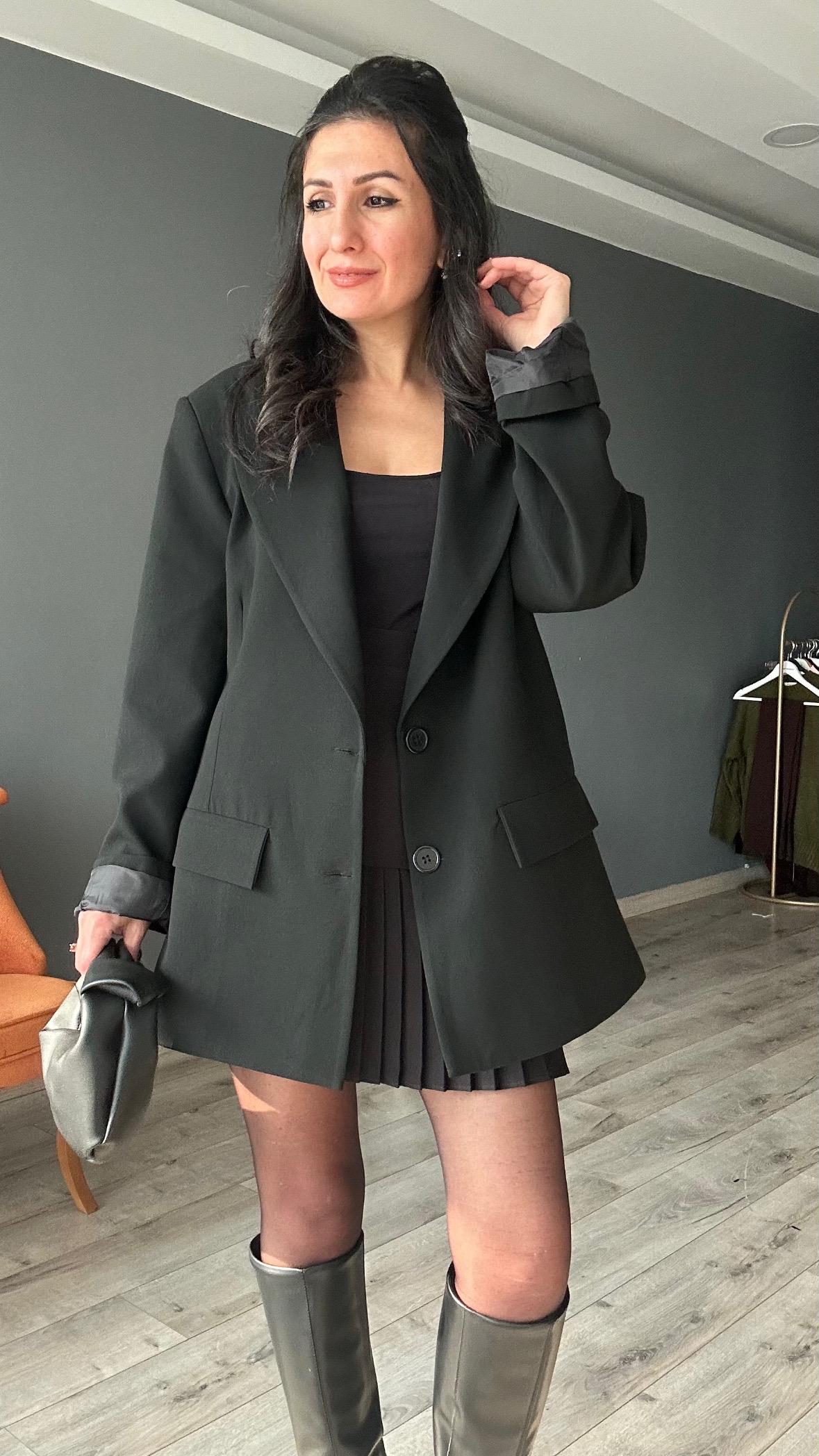 Siyah Boyfriend Oversize Kalıp Ceket