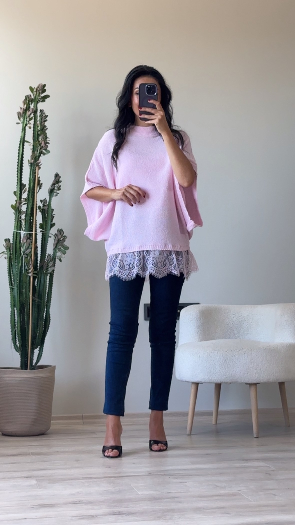 Pembe Yarasa Kol Dantel Etekli Merserize