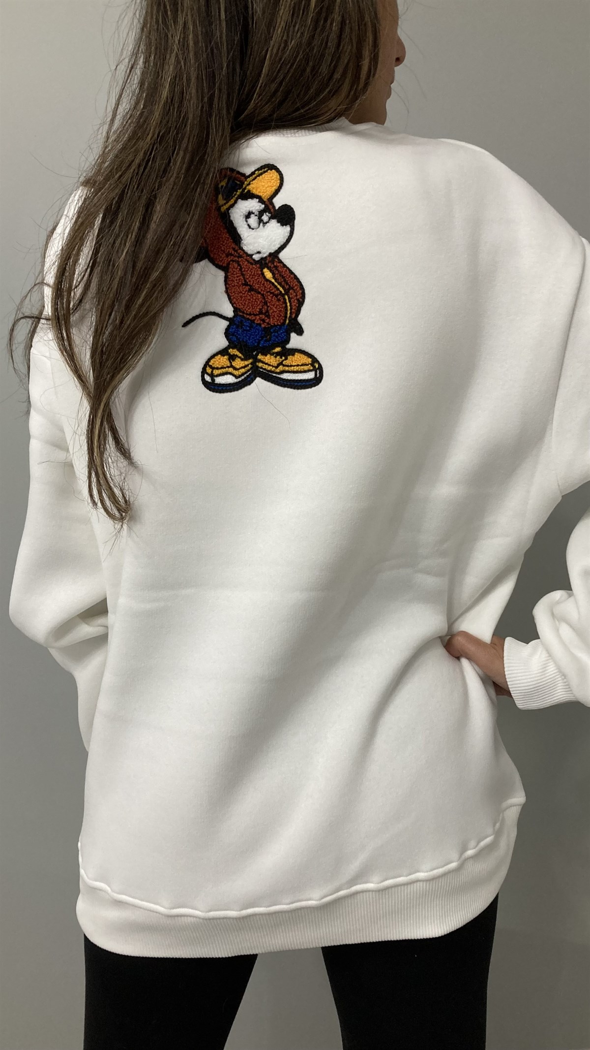 Ekru Mickey Nakışlı Sweatshirt