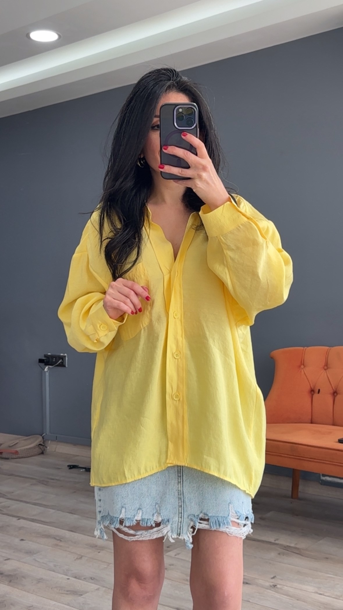 Sarı Düşük Omuz Oversize Gömlek