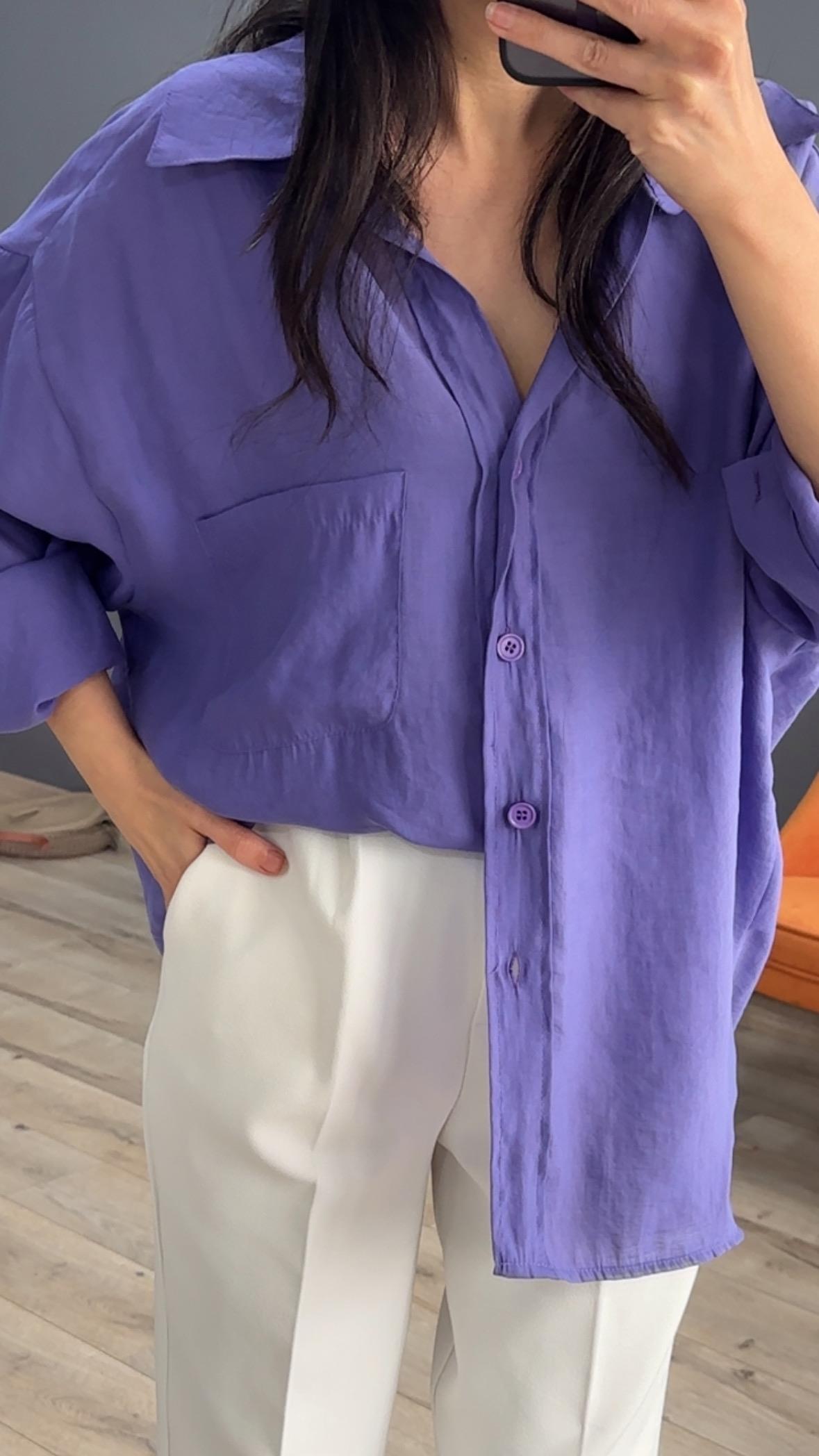 Mor Düşük Omuz Oversize Gömlek