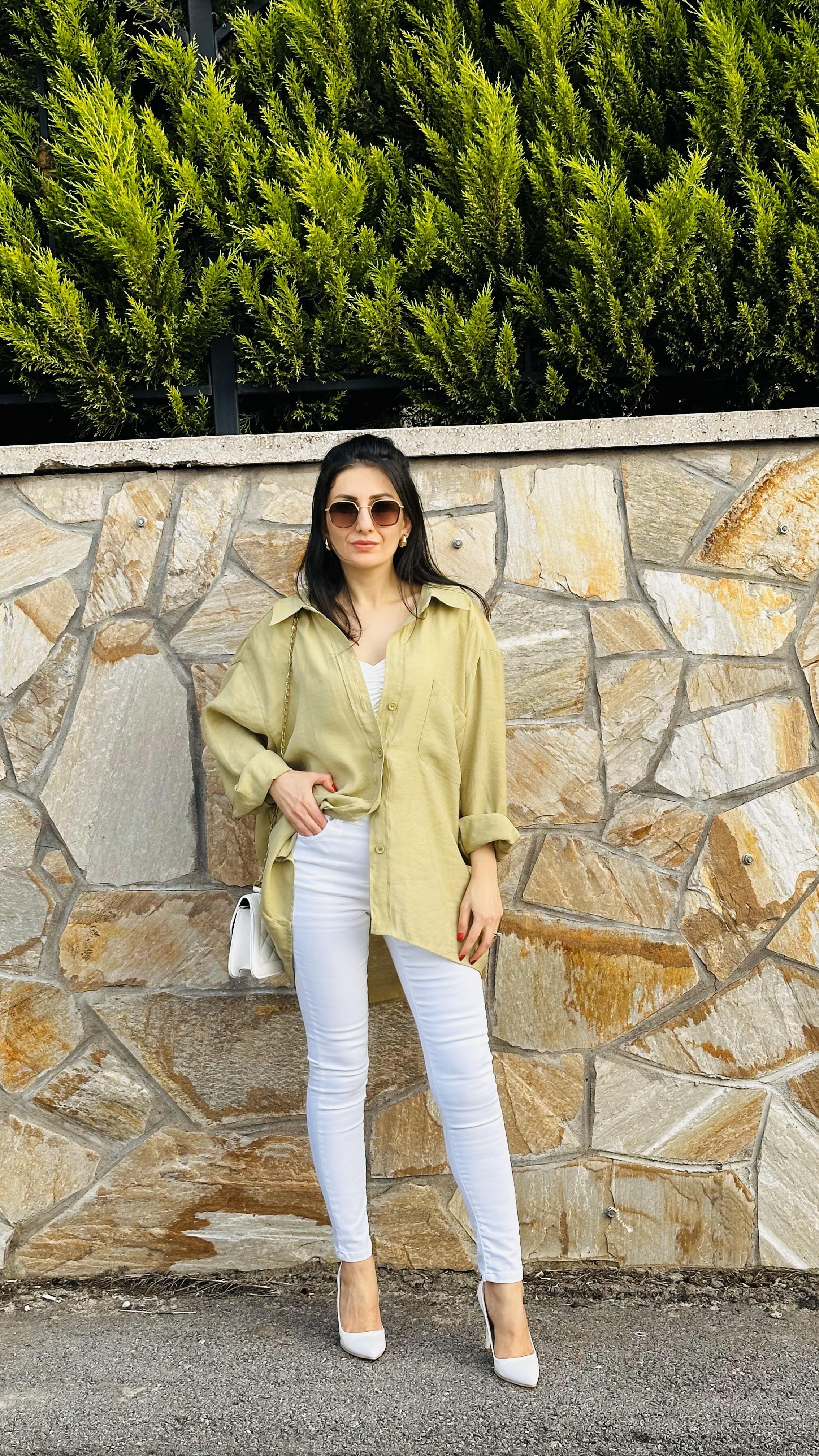 Olive Düşük Omuz Oversize Gömlek