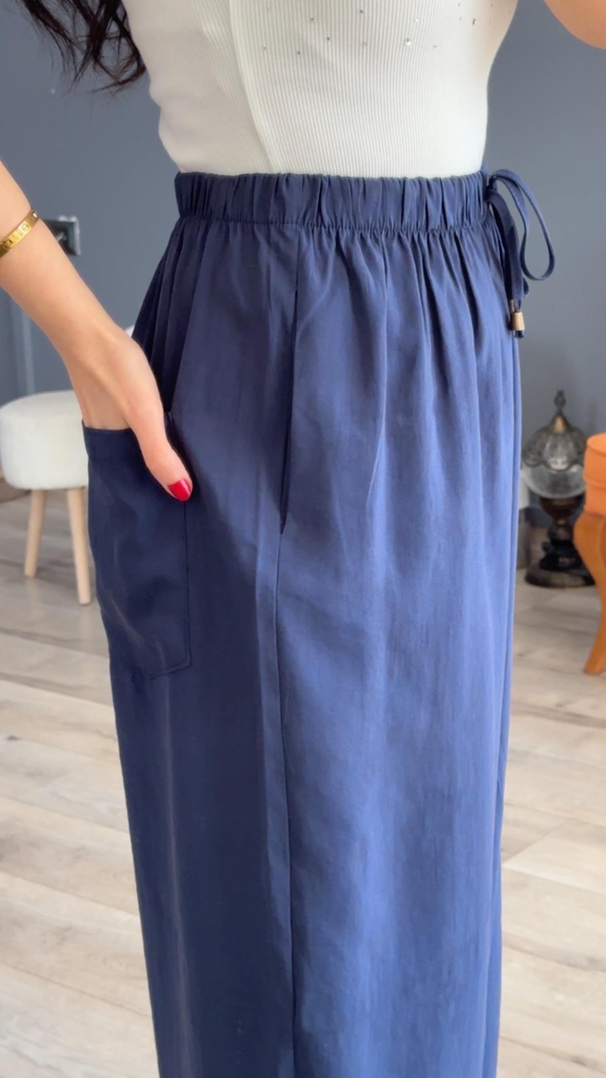 Lacivert Beli Lastikli Modal Şalvar Görünümlü Pantolon