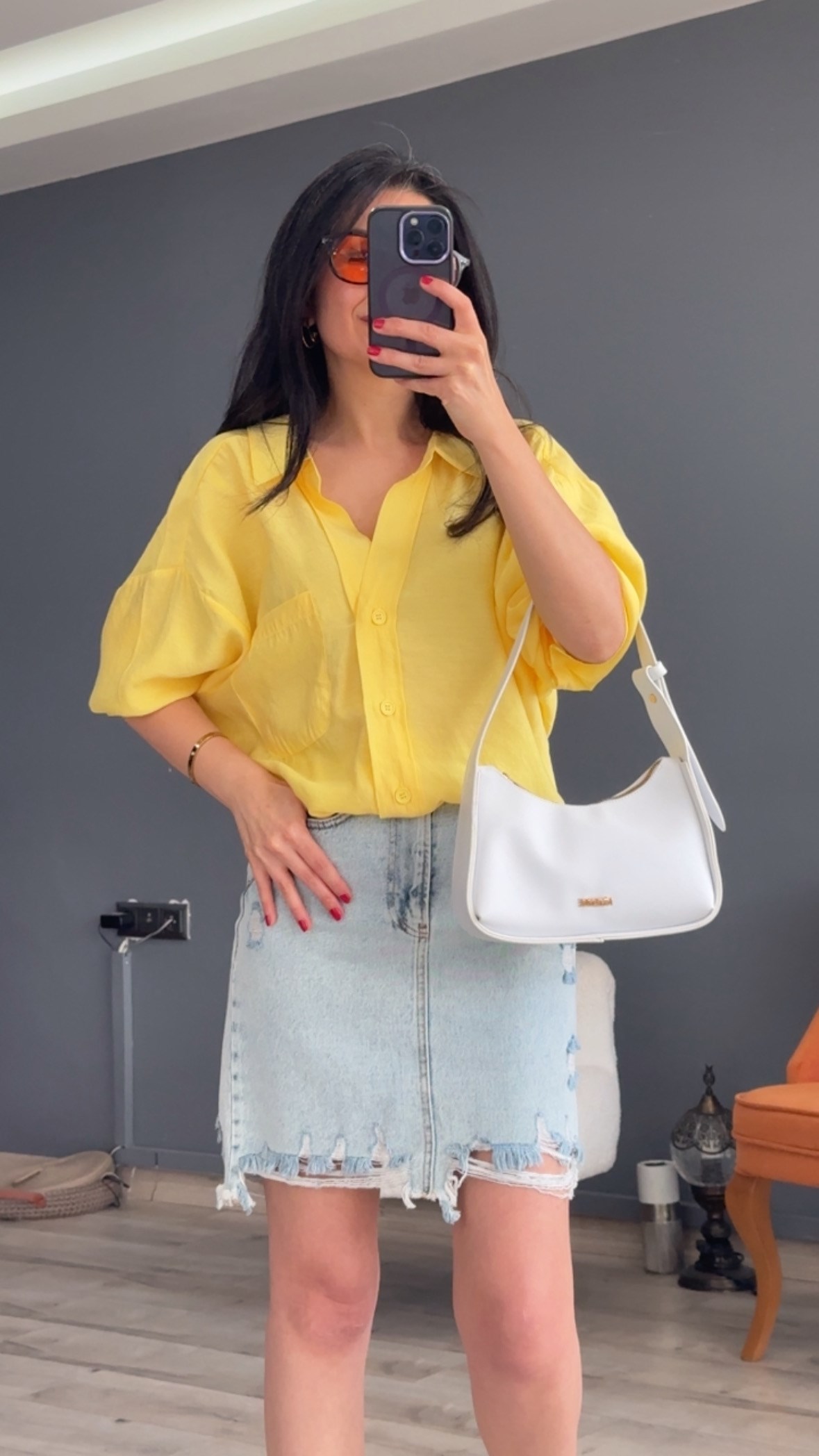 Sarı Düşük Omuz Oversize Gömlek