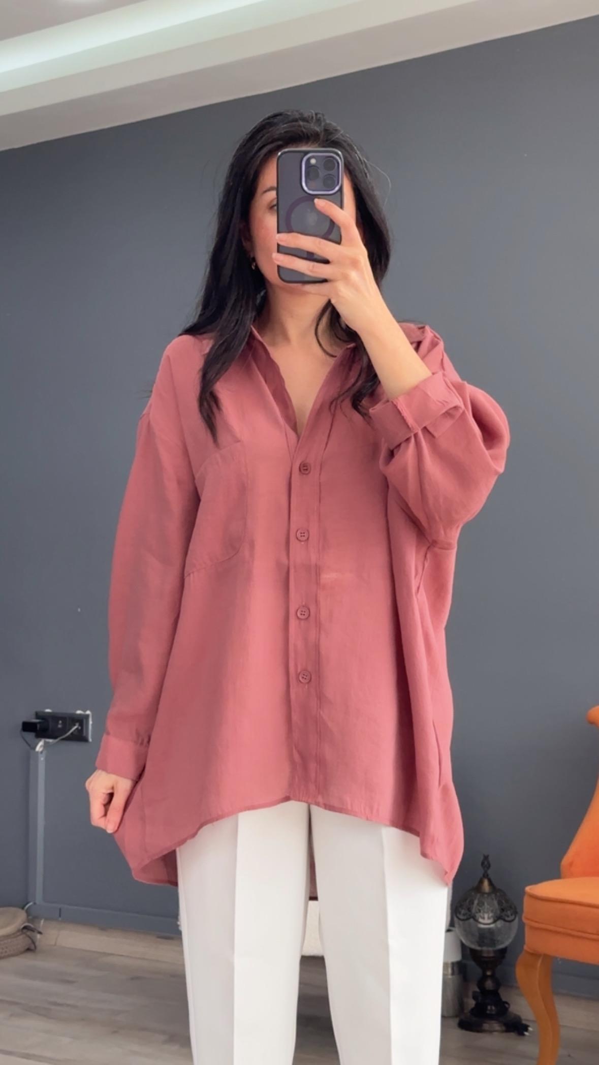Gül Kurusu Düşük Omuz Oversize Gömlek