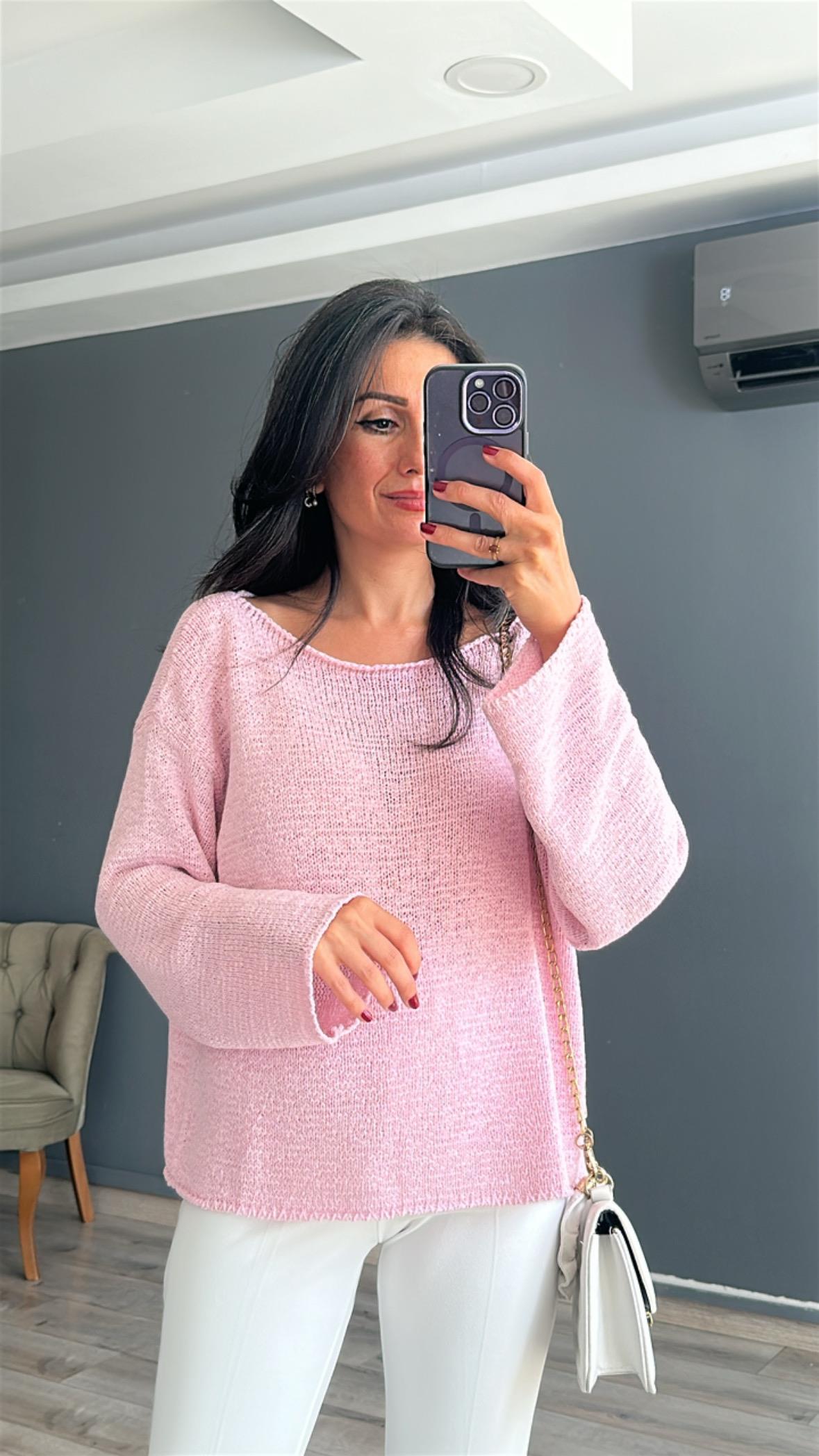 Pembe Kayık Yaka Merserize Triko