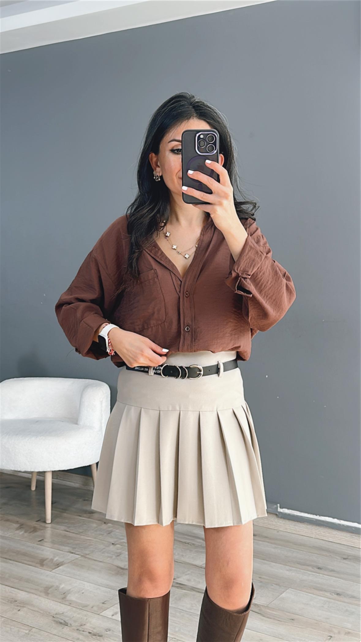 Kahve Cepli Oversize Gömlek