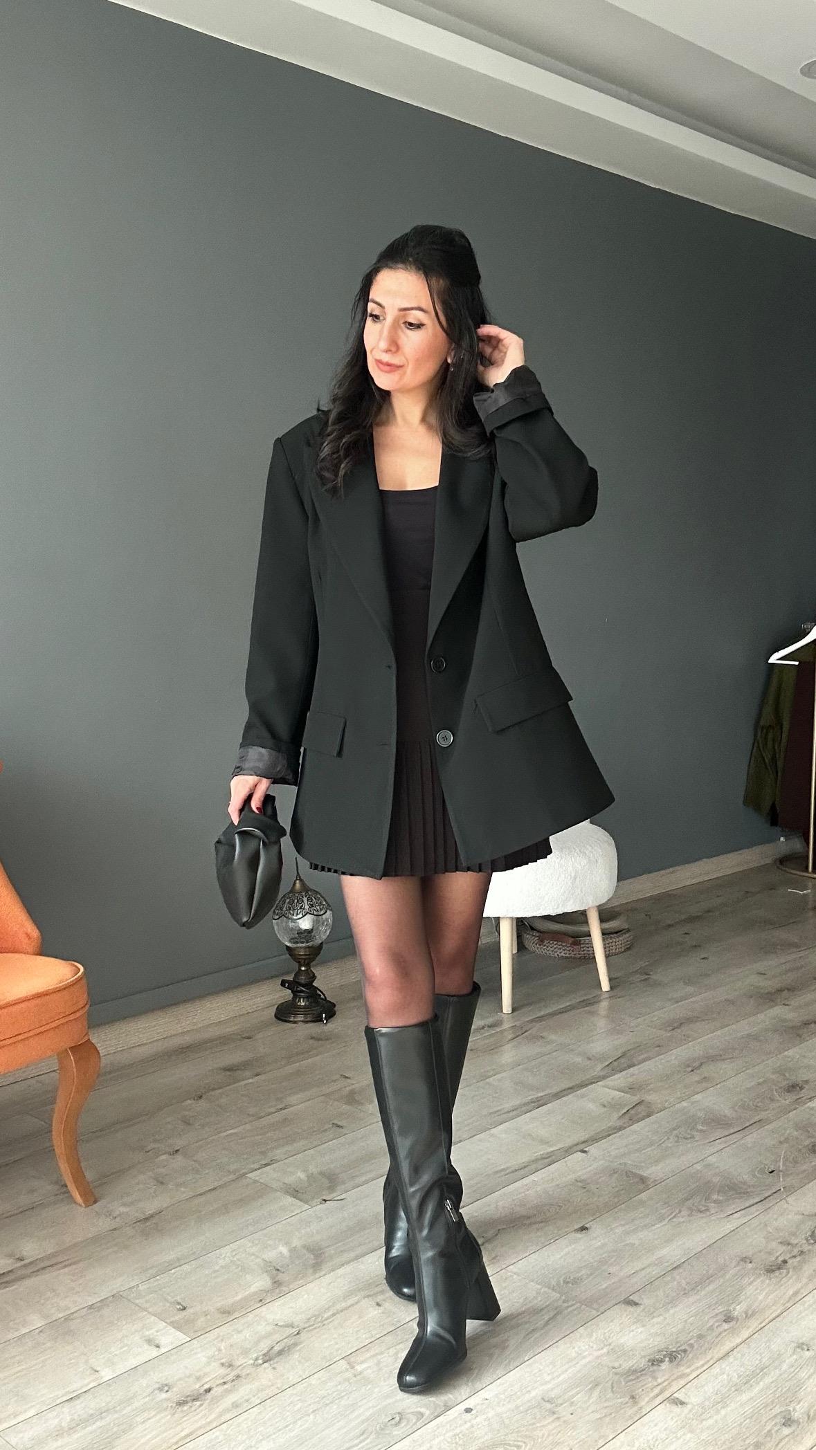 Siyah Boyfriend Oversize Kalıp Ceket