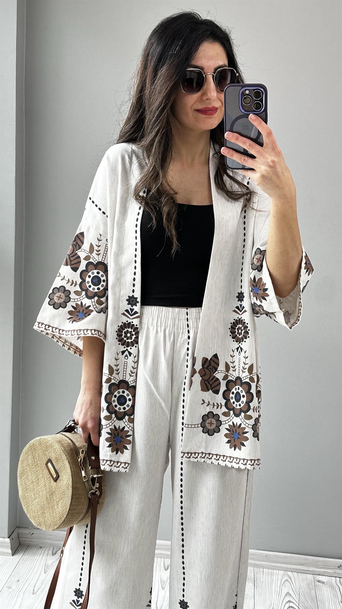 Taş Desenli Kimono Takım