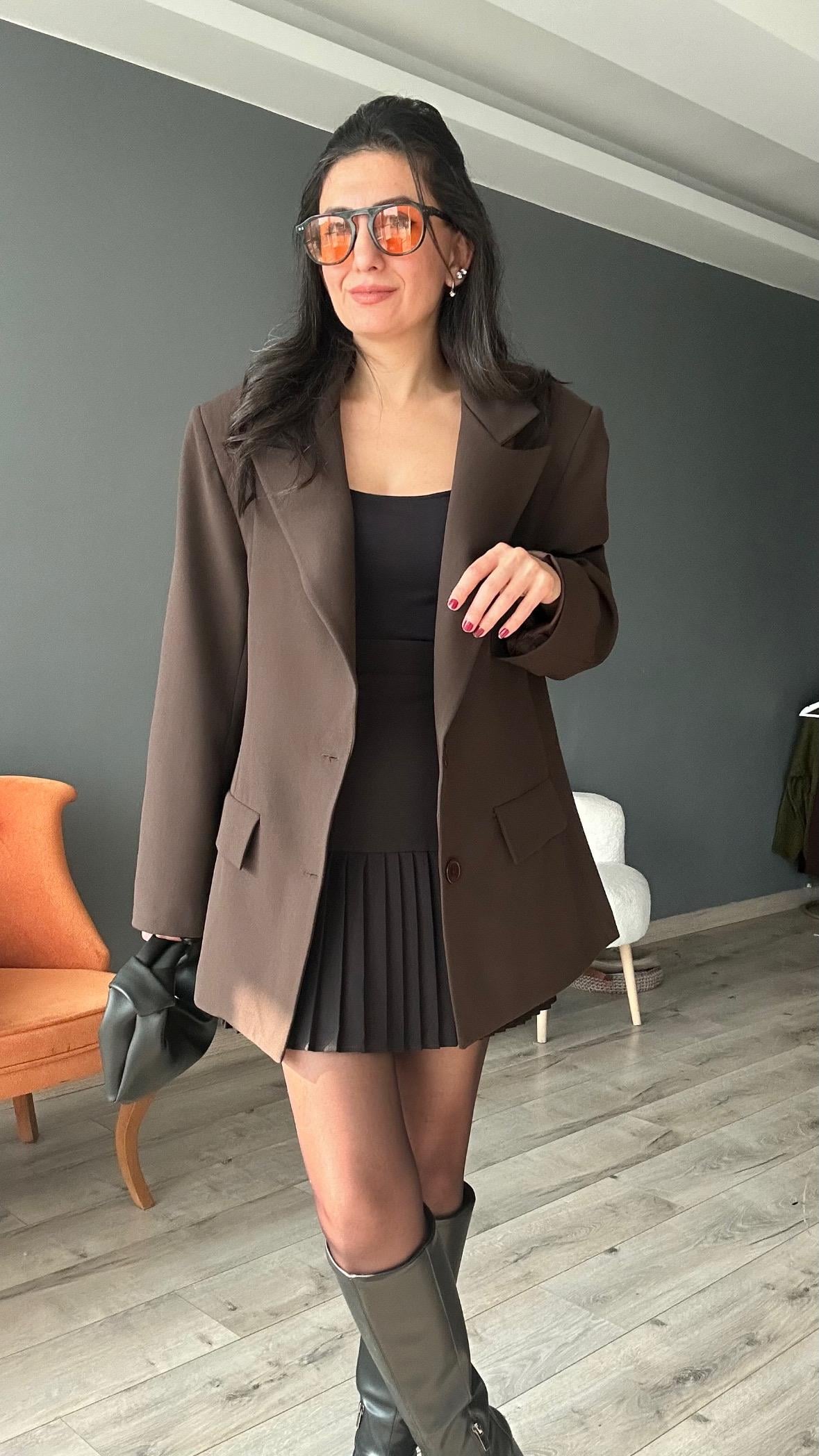 Kahve Boyfriend Oversize Kalıp Ceket