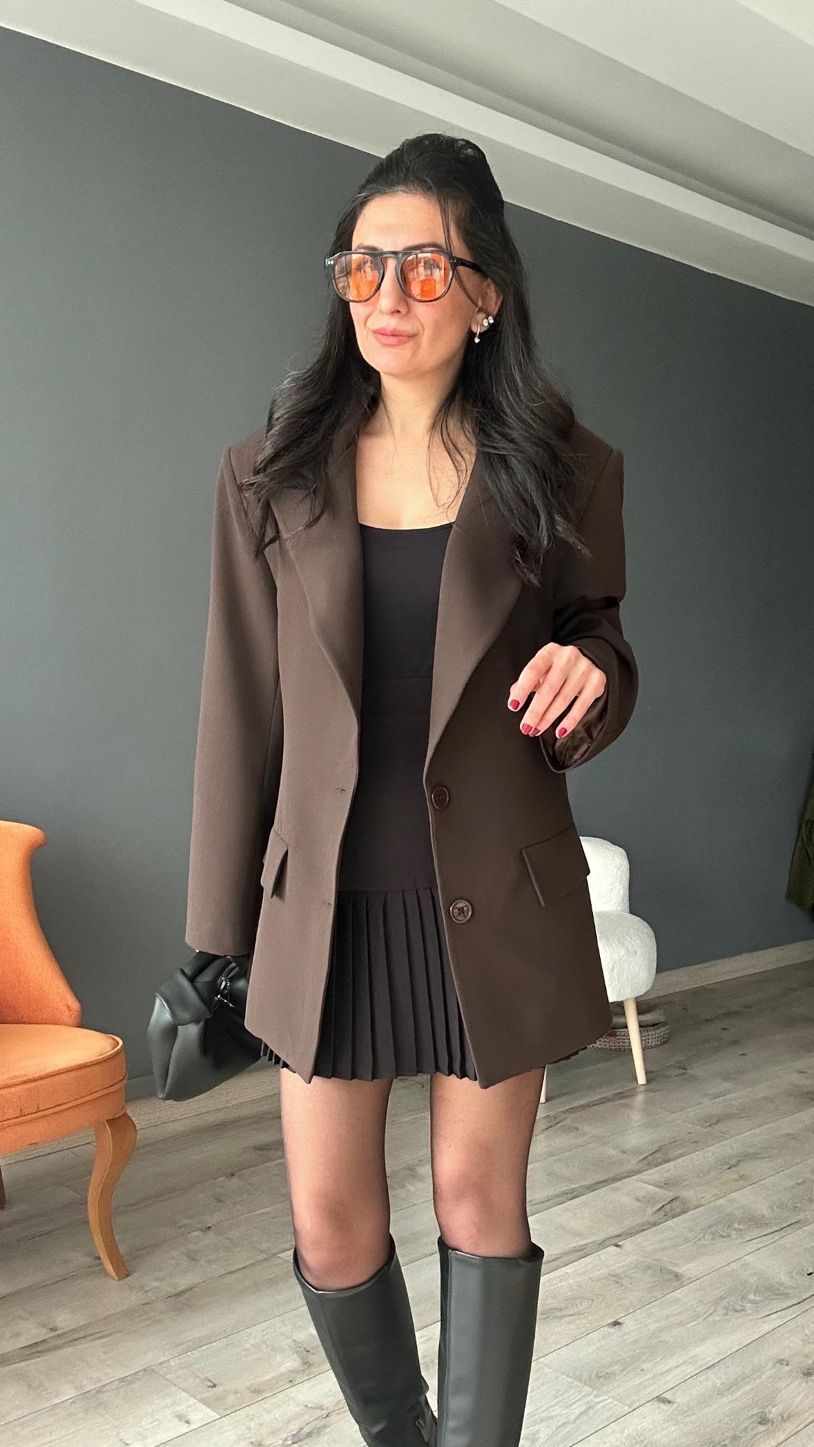 Kahve Boyfriend Oversize Kalıp Ceket