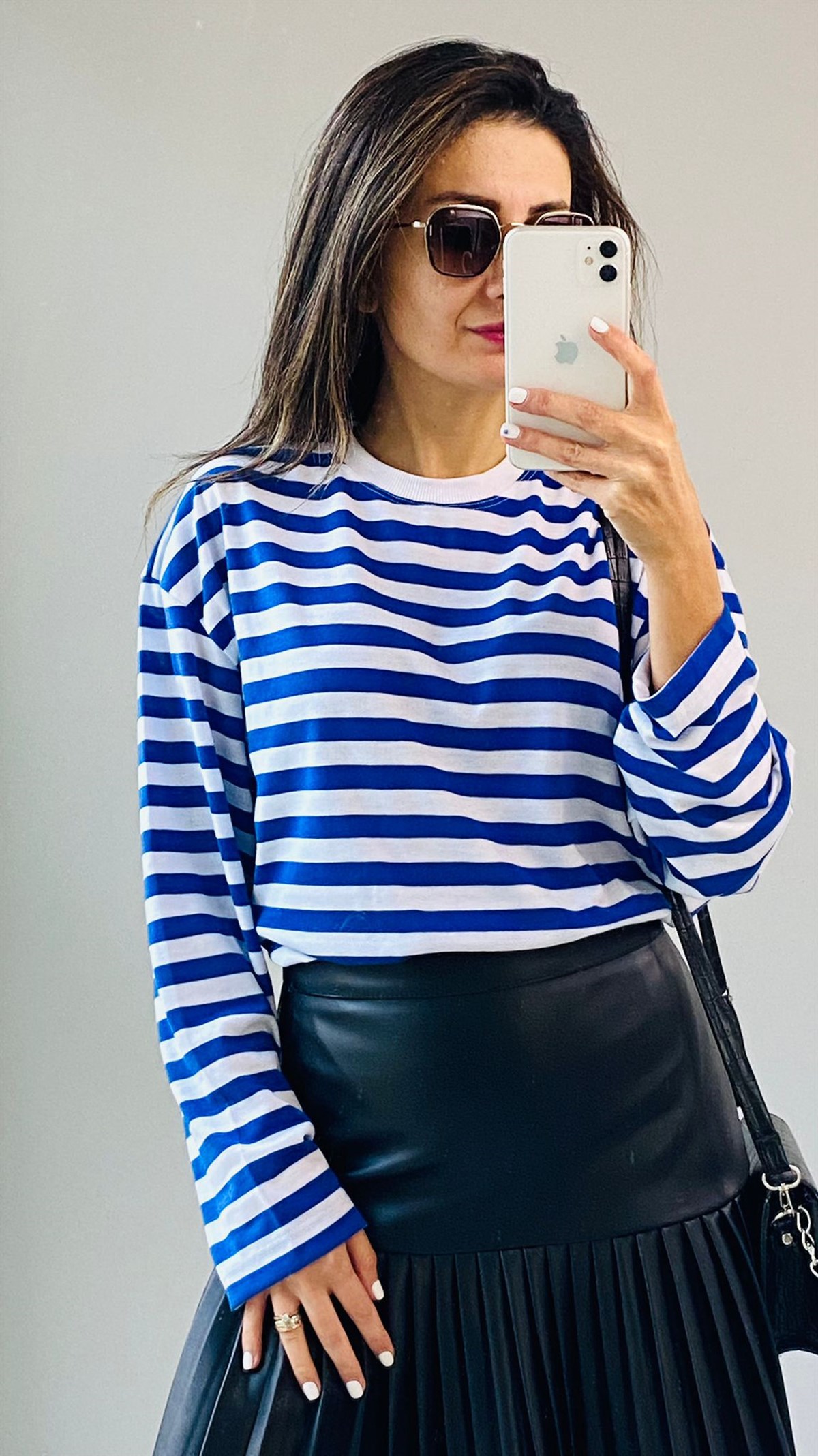Saks Çizgili Bisiklet Yaka Basic