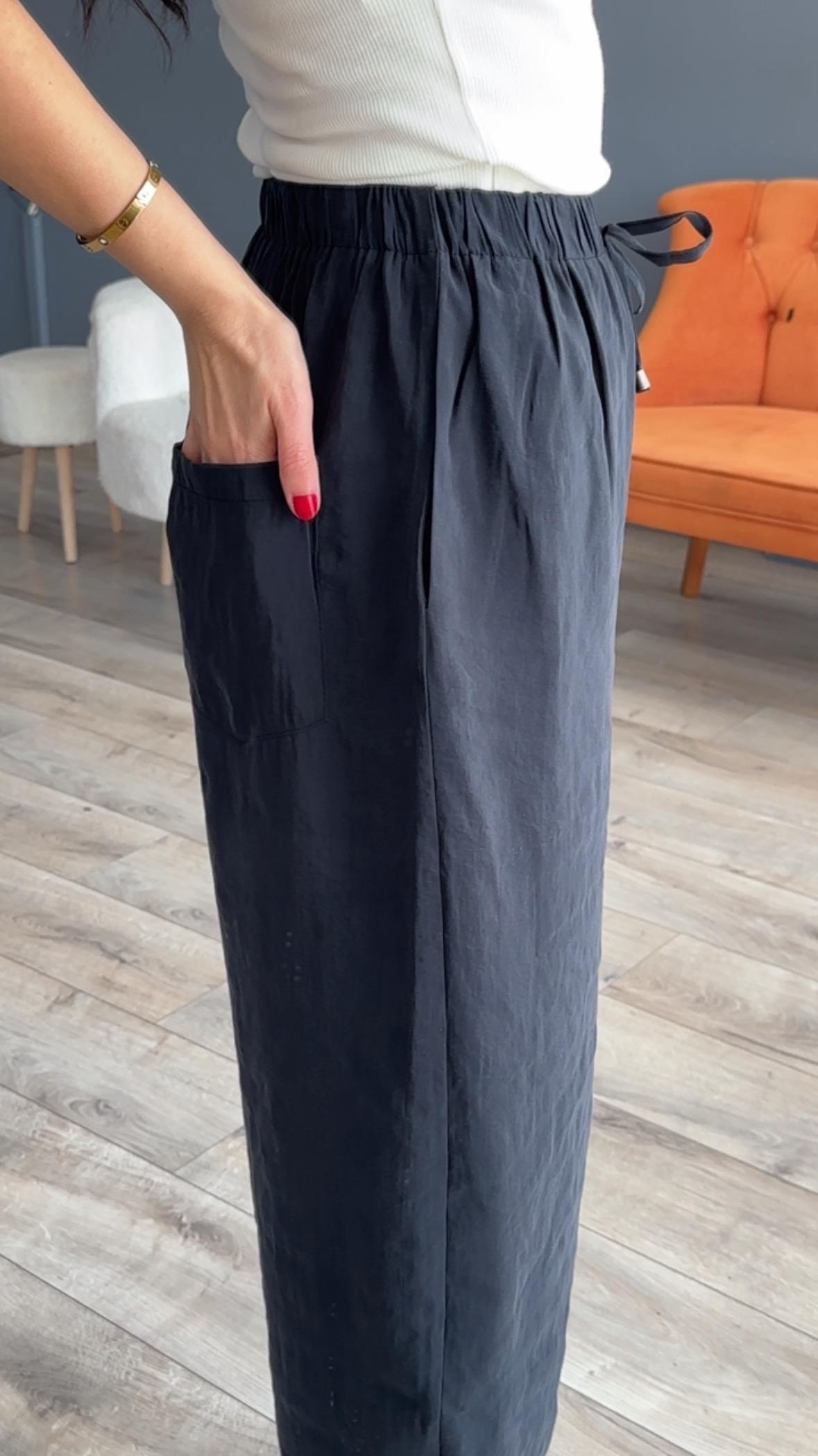 Siyah Beli Lastikli Modal Şalvar Görünümlü Pantolon