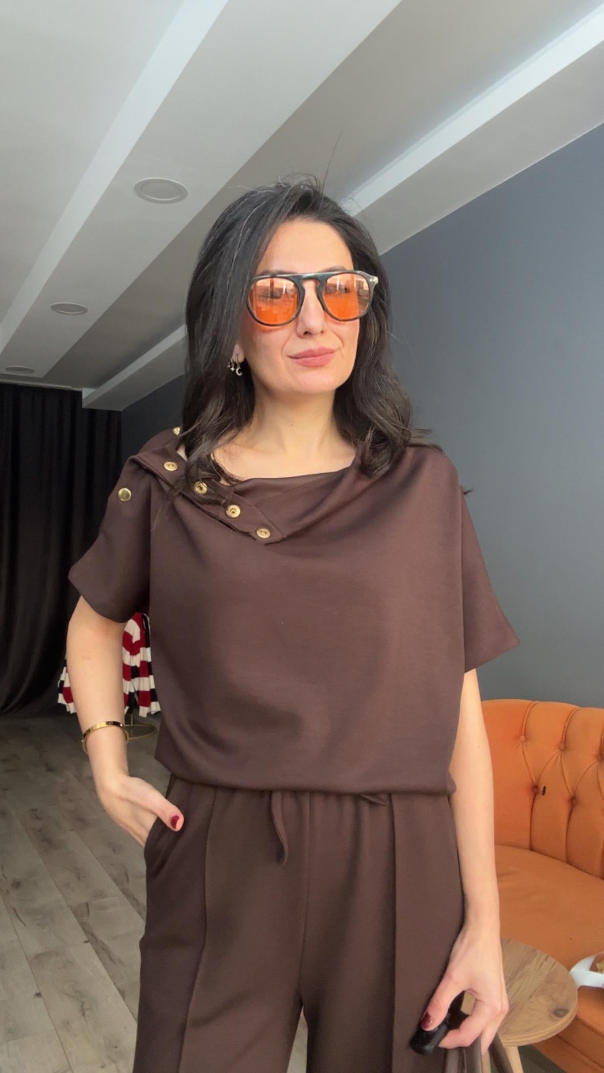 Kahve Omuz Düğmeli Modal Takım