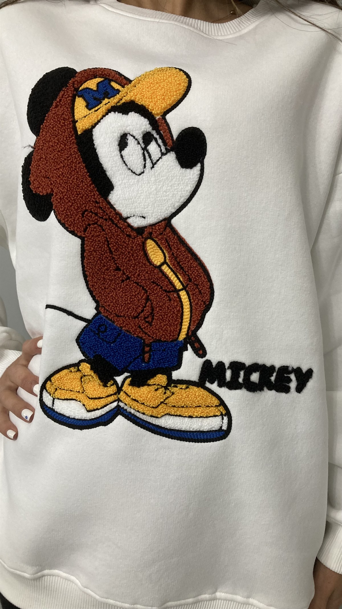 Ekru Mickey Nakışlı Sweatshirt