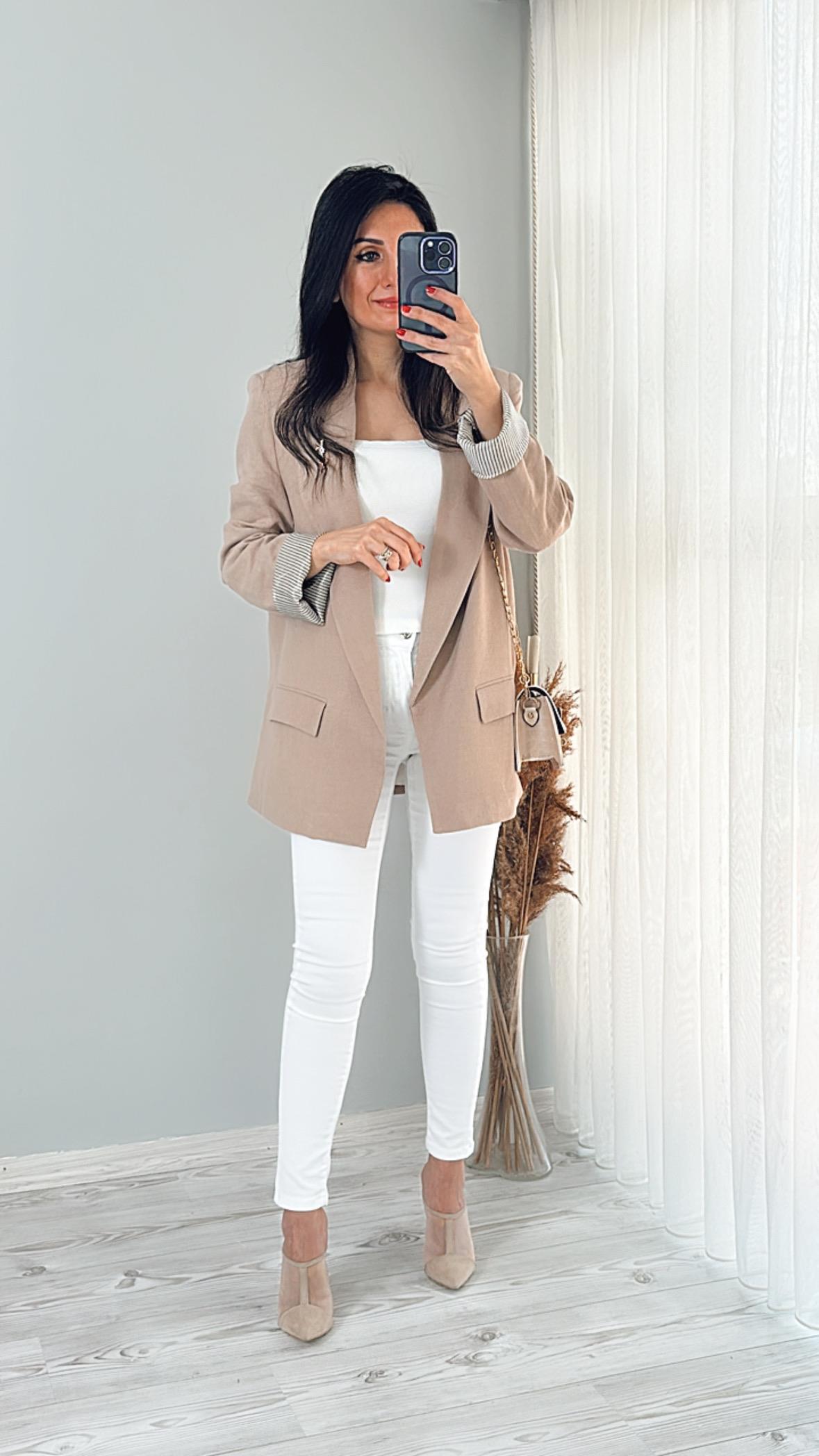 Vizon Keten Astarlı Blazer Ceket