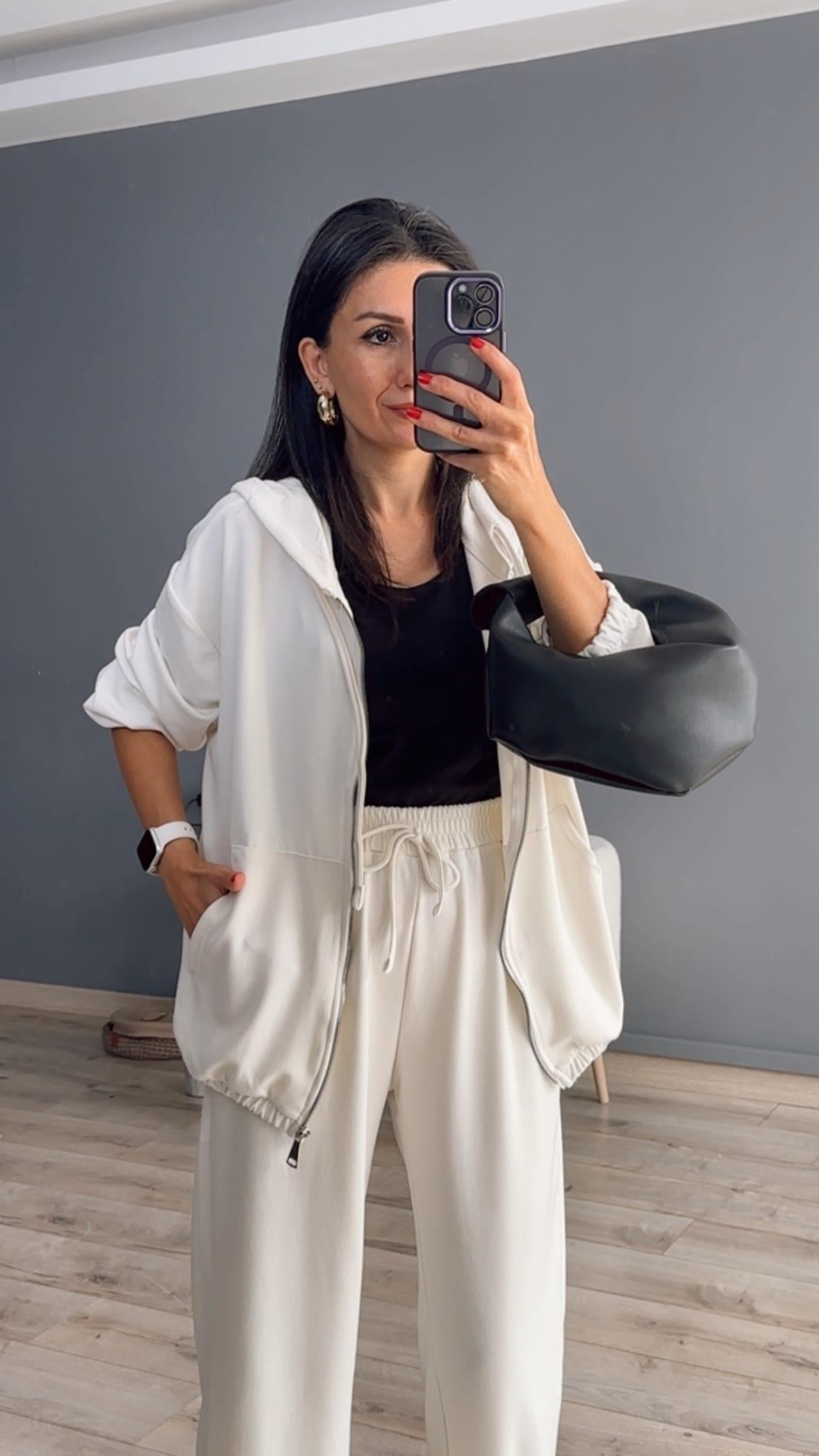 Krem Fermuarlı Modal Takım