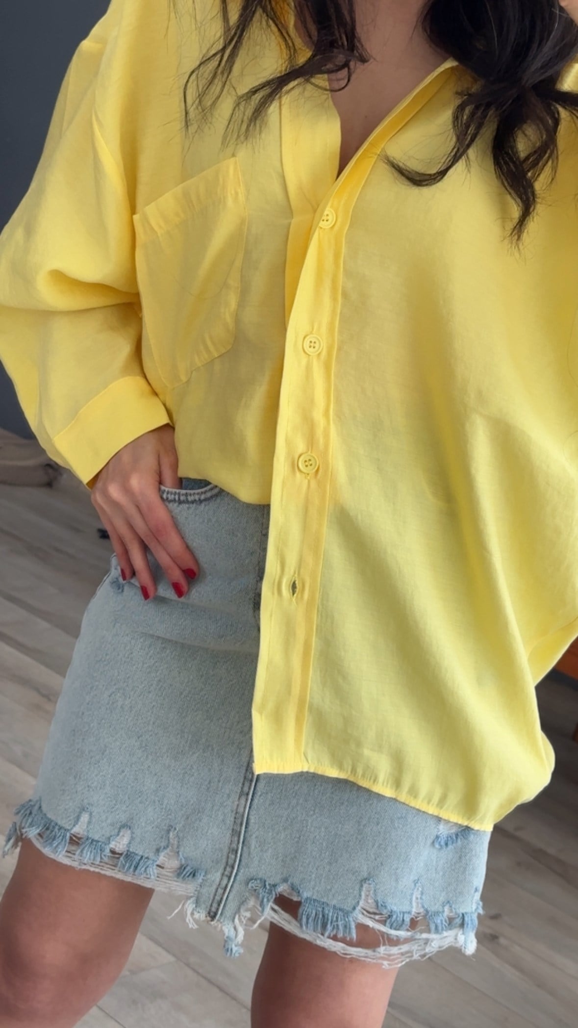 Sarı Düşük Omuz Oversize Gömlek