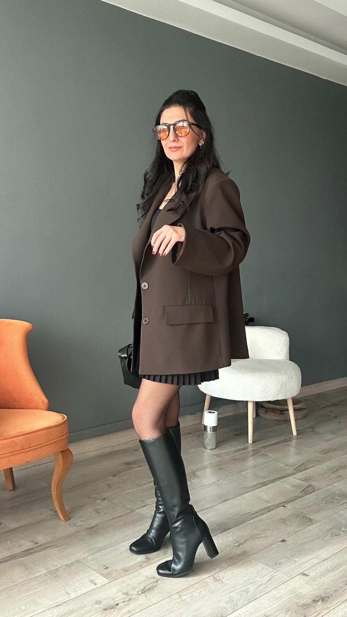 Kahve Boyfriend Oversize Kalıp Ceket