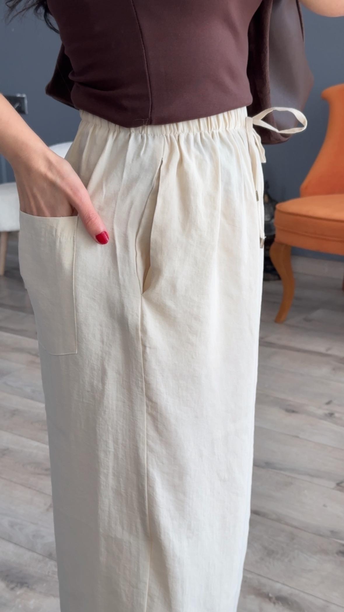 Taş Beli Lastikli Modal Şalvar Görünümlü Pantolon