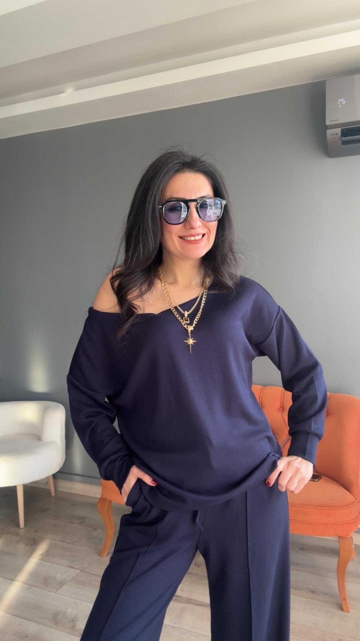 Lacivert Kayık Yaka Modal Takım