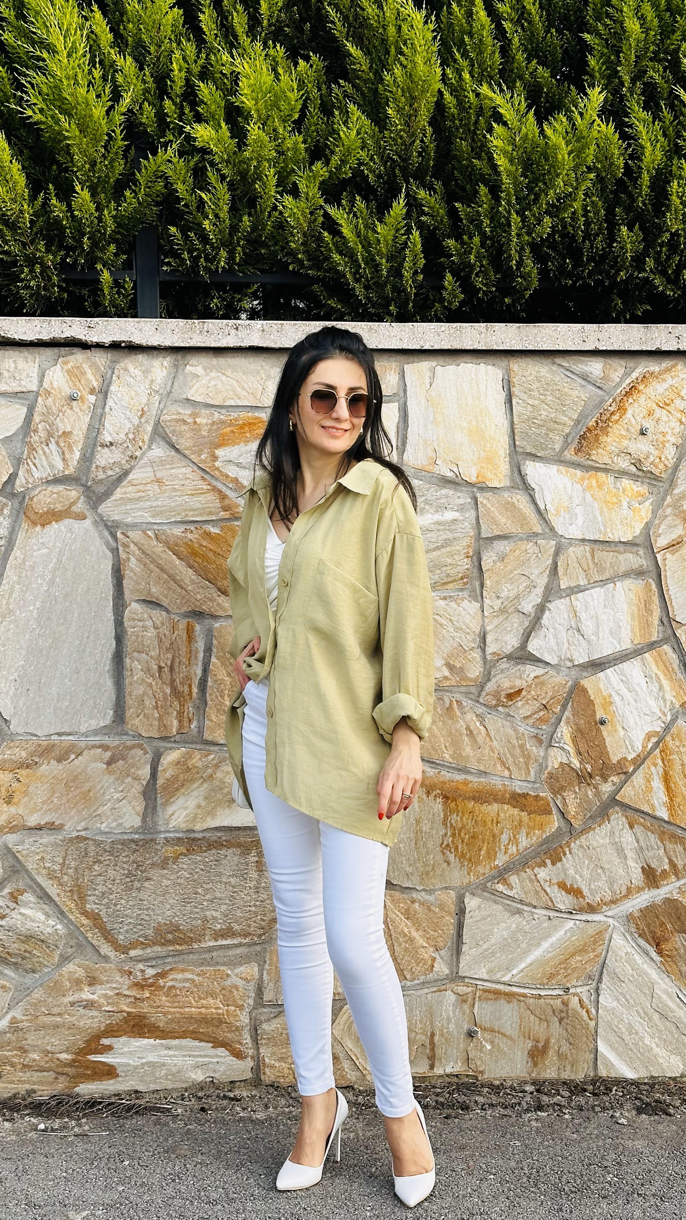 Olive Düşük Omuz Oversize Gömlek