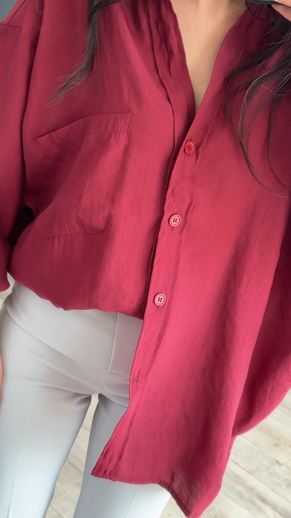 Bordo Düşük Omuz Oversize Gömlek