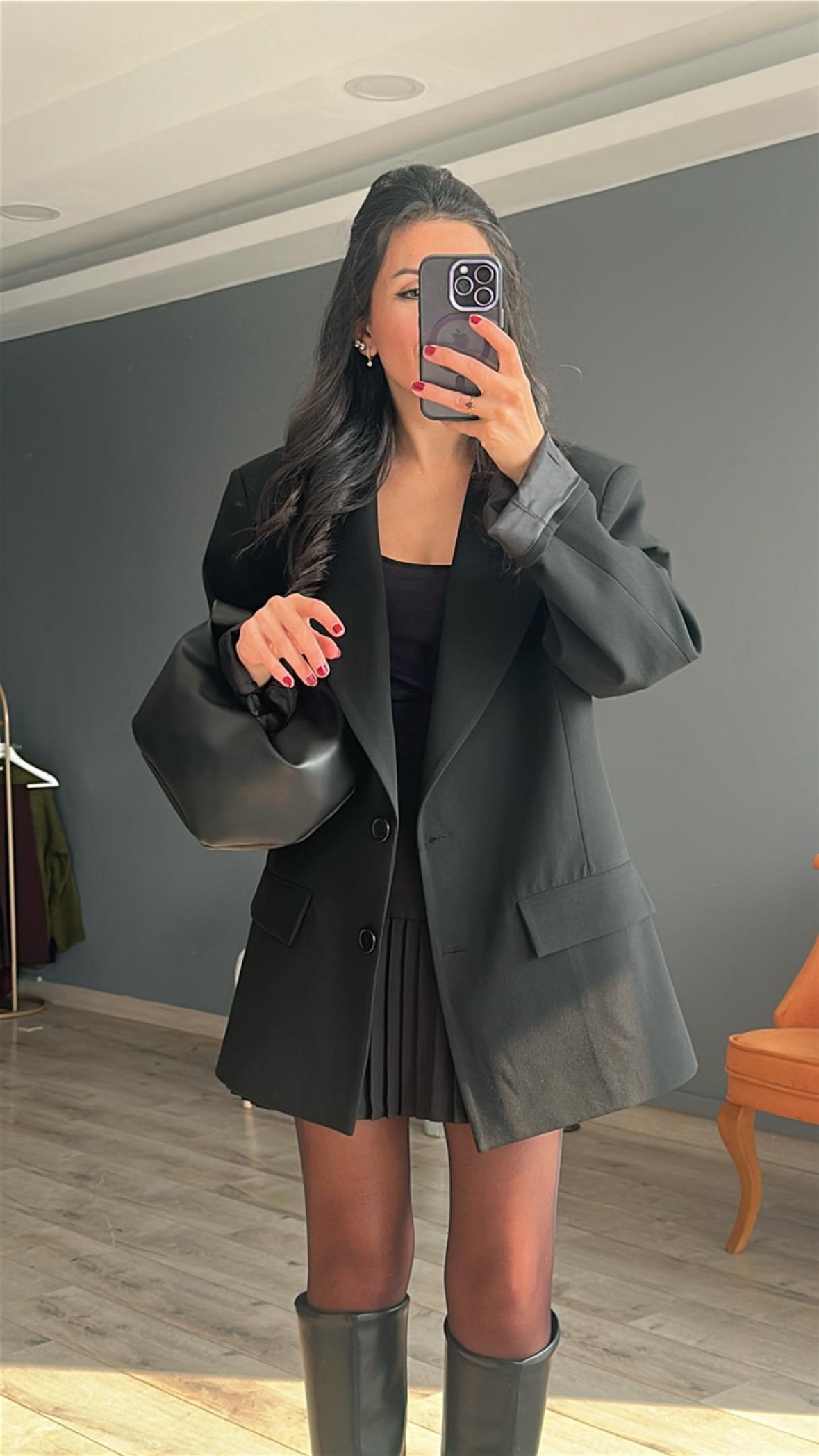 Siyah Boyfriend Oversize Kalıp Ceket