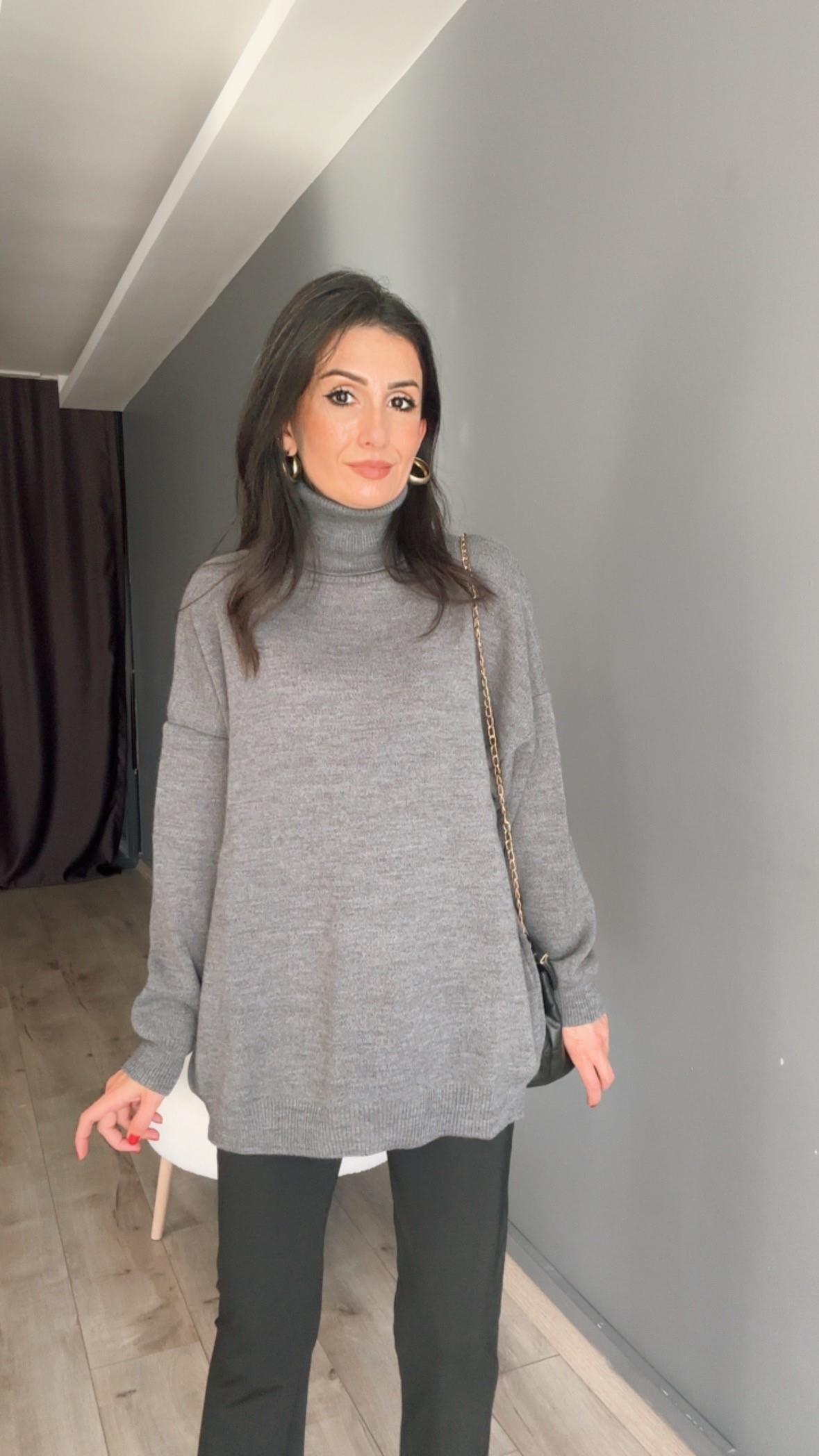 Füme Balıkçı Yaka Triko Kazak