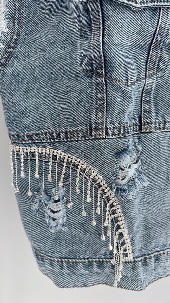 Denim Taşlı Yelek
