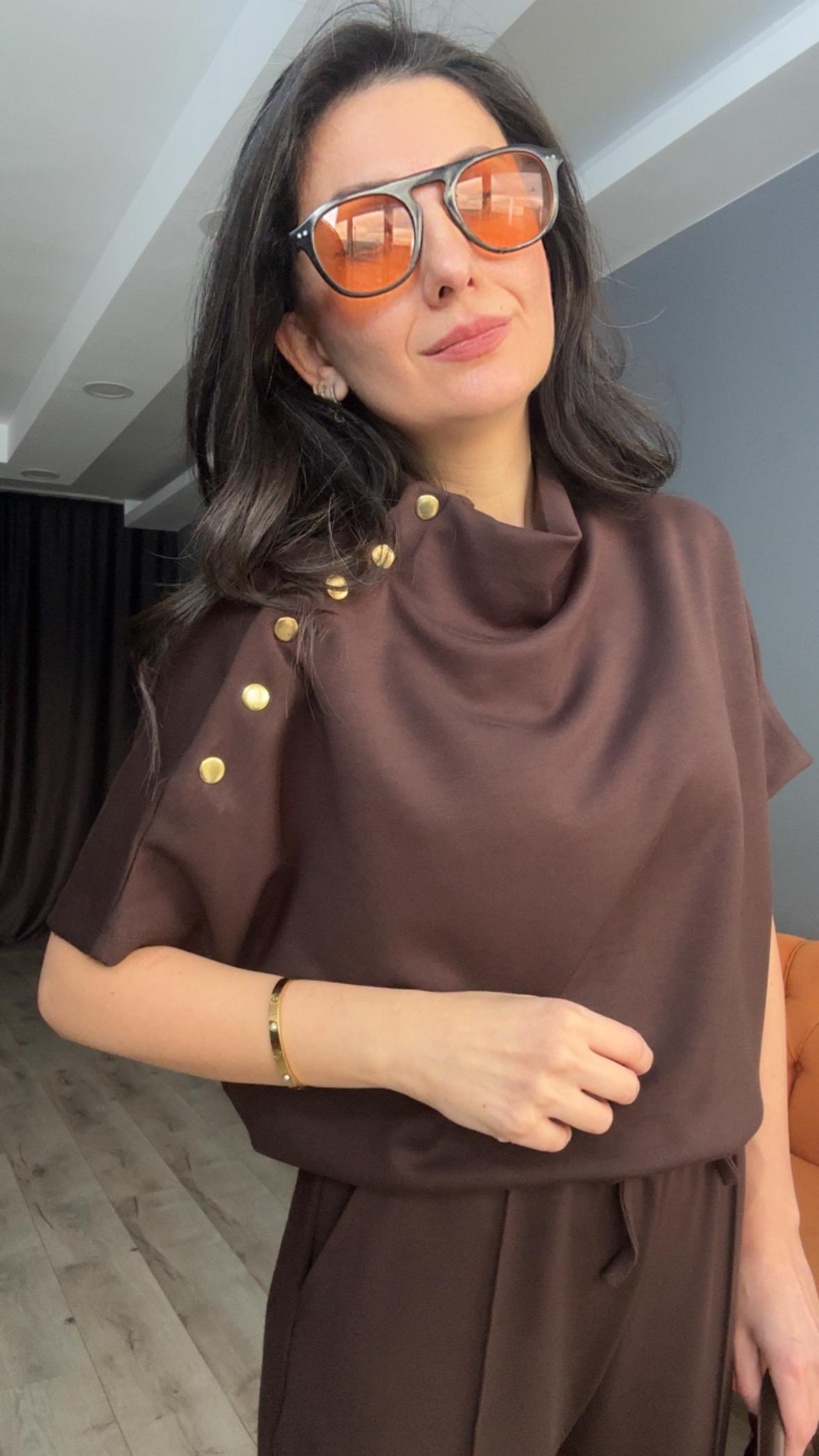 Kahve Omuz Düğmeli Modal Takım