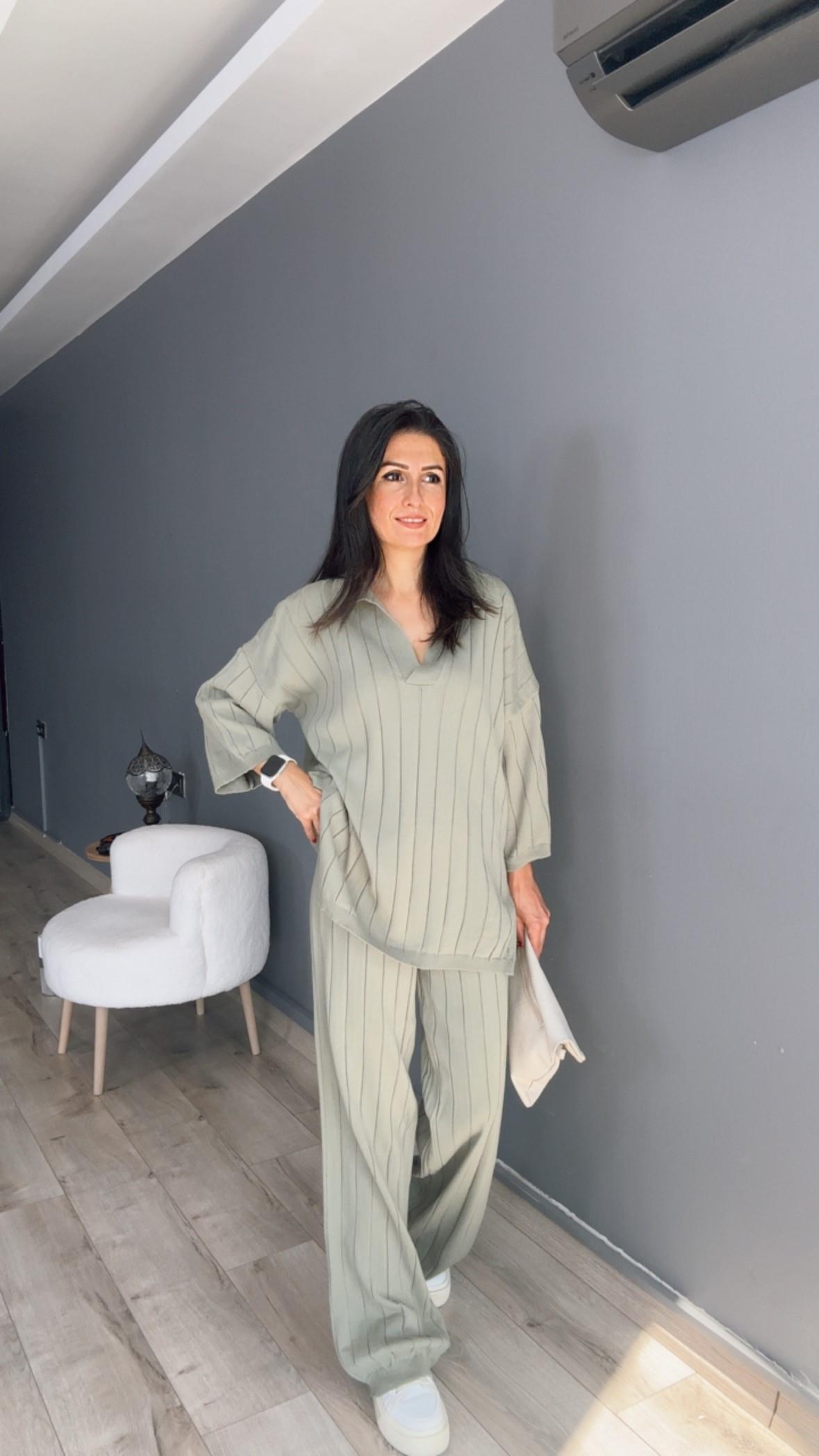 Mint Polo Yaka Fitilli Triko Takım