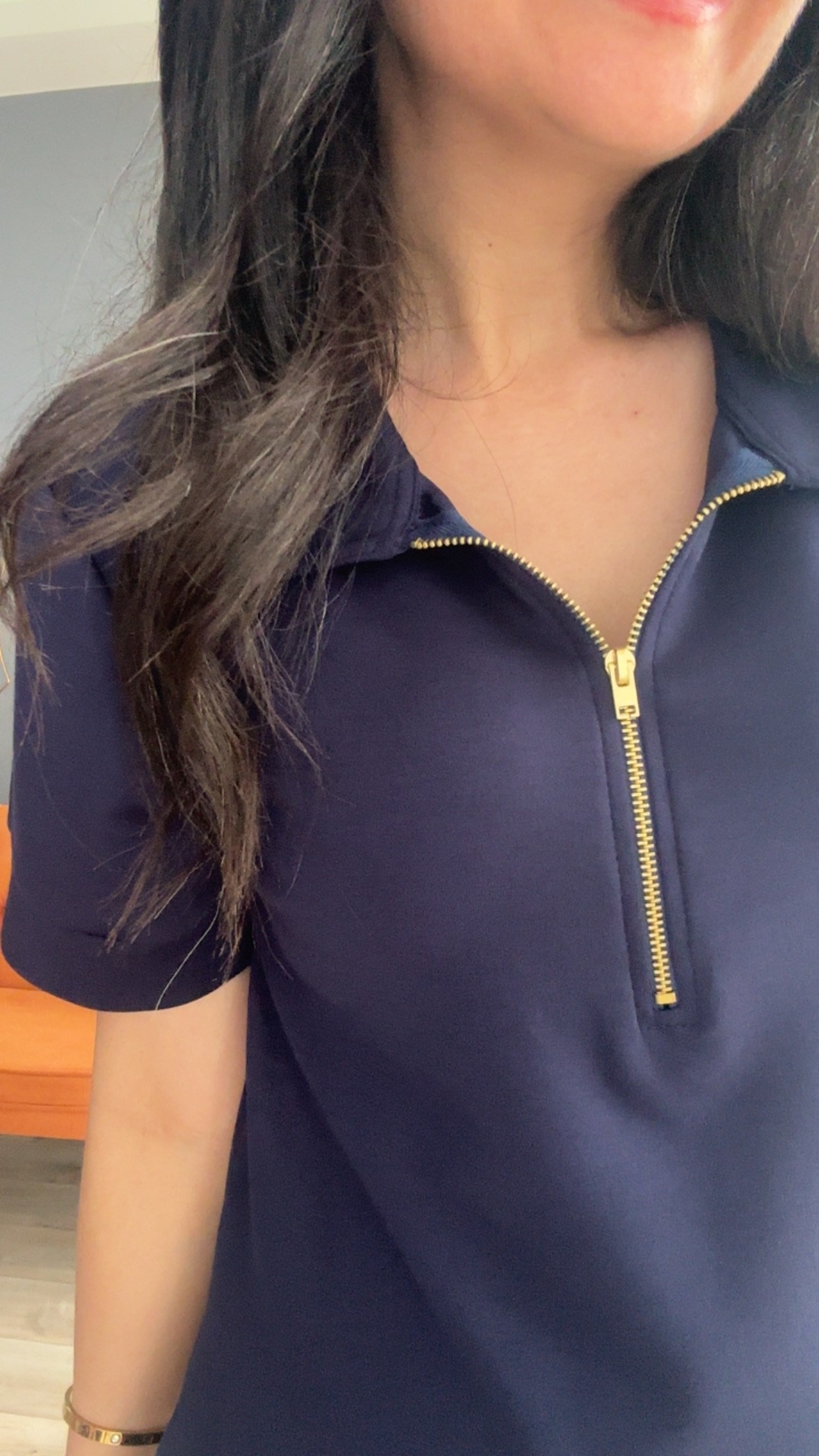 Lacivert Polo Yaka Fermuarlı Modal Elbise