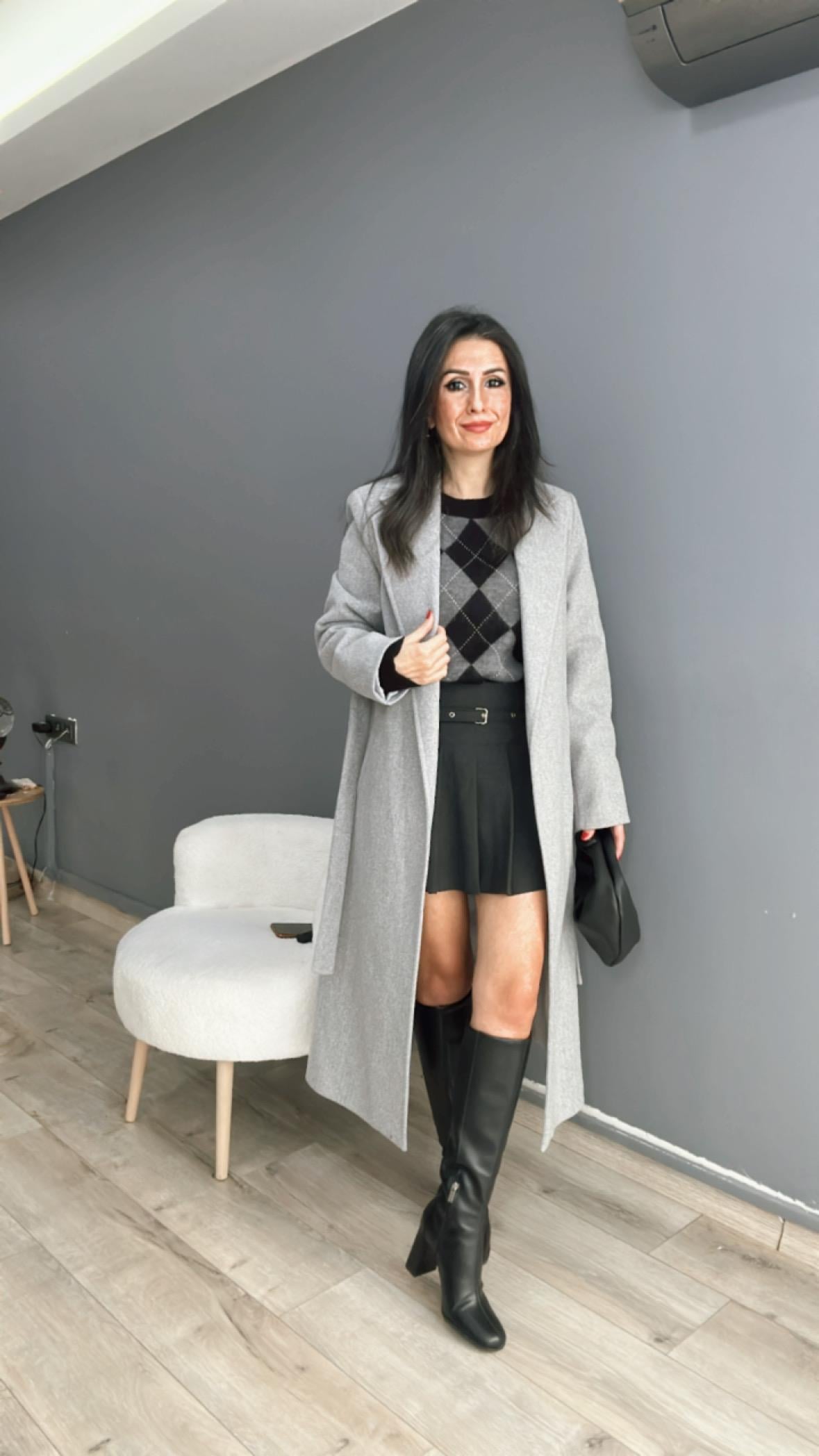 Gri Massi Kaşe Kaban
