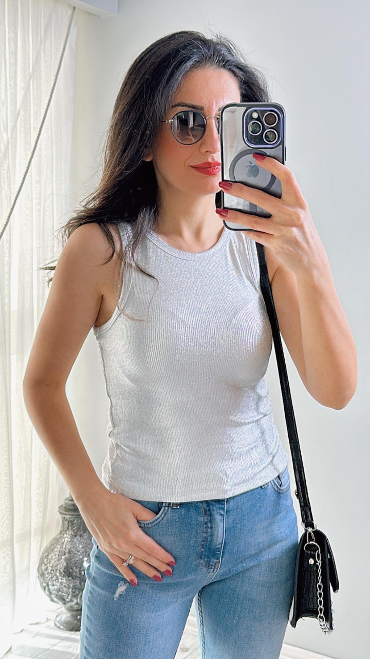 Gümüş Varak Baskılı Atlet