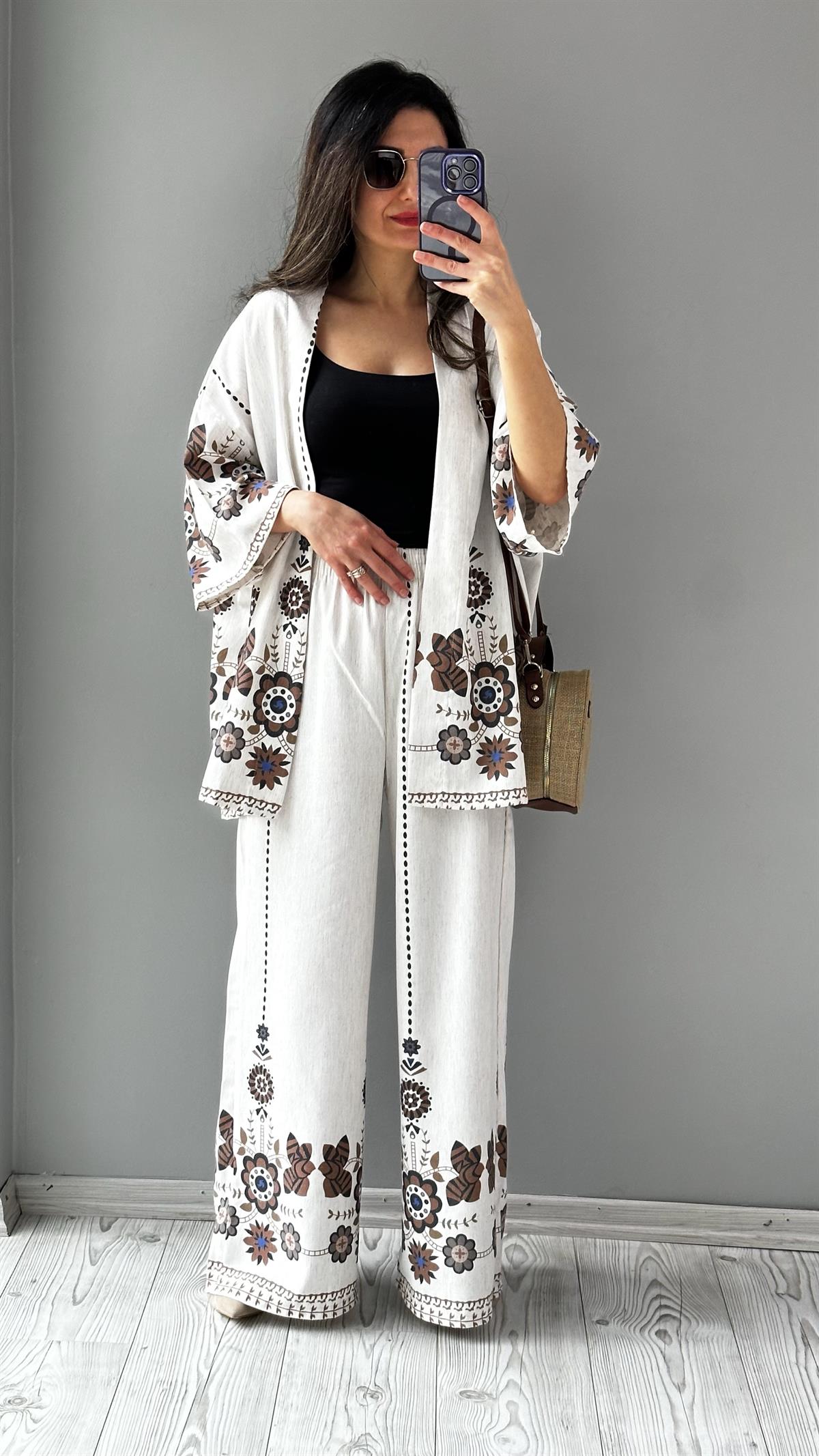 Taş Desenli Kimono Takım