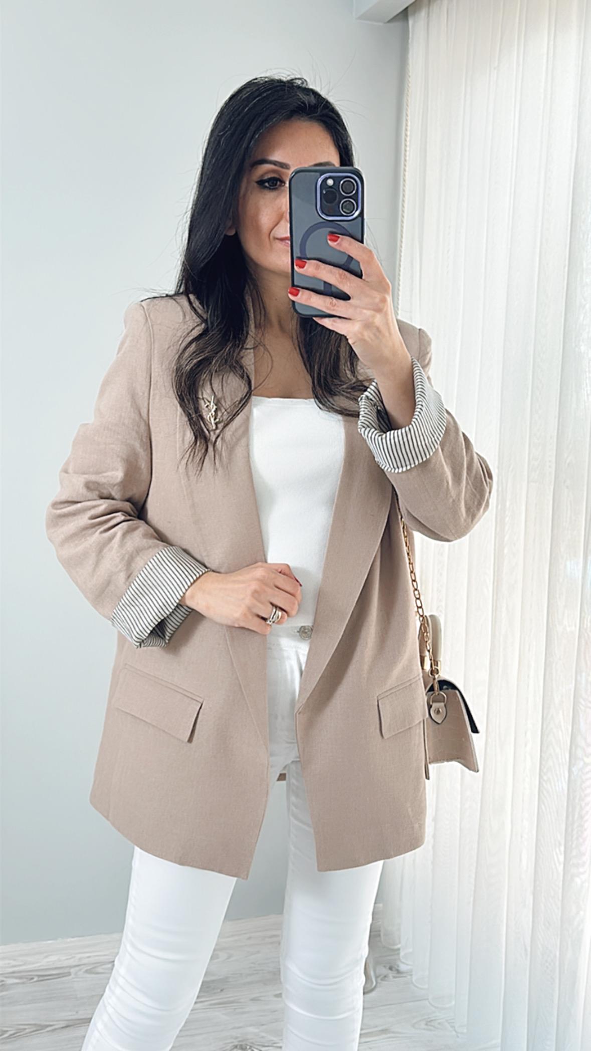 Vizon Keten Astarlı Blazer Ceket