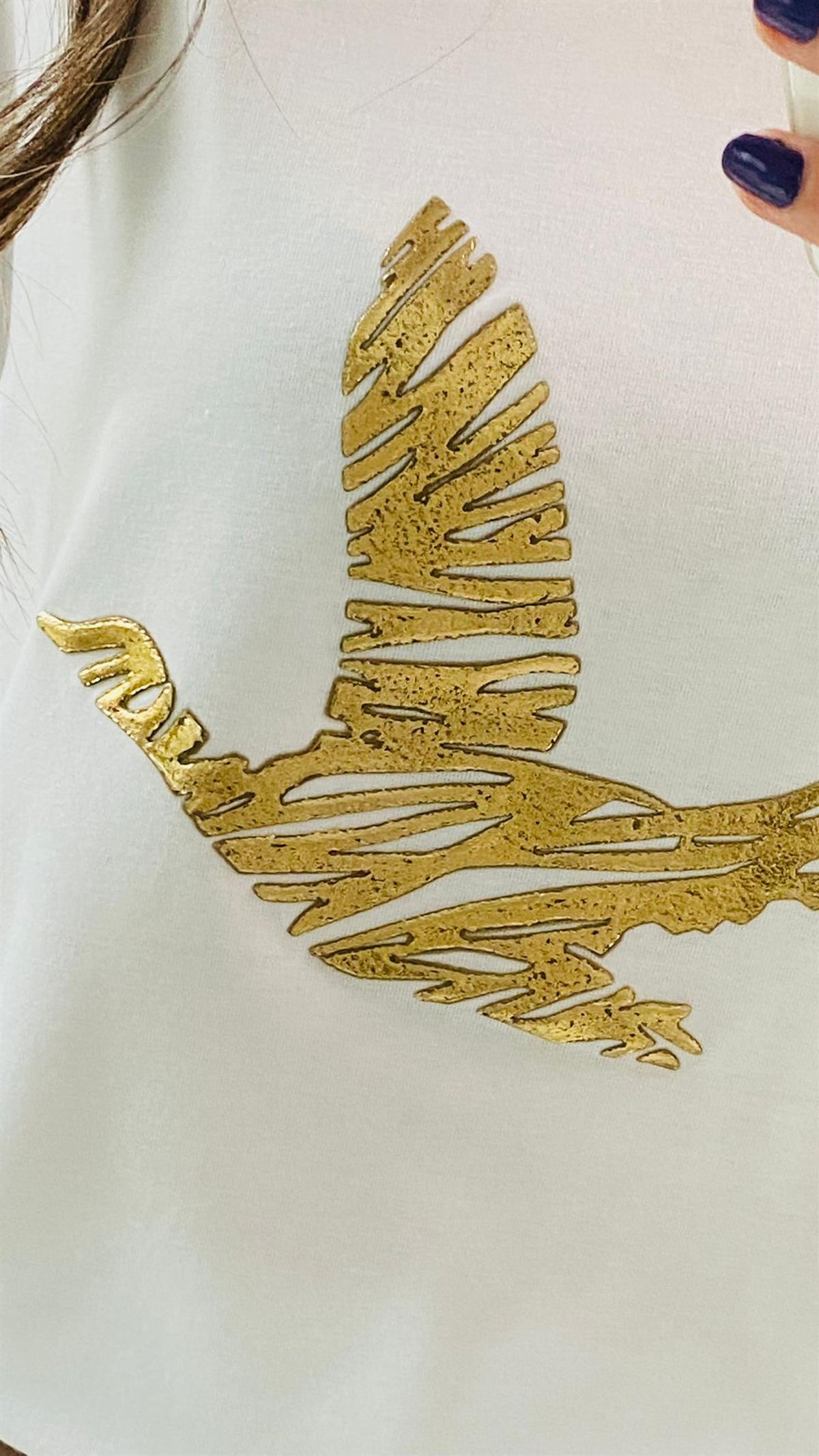 Ekru Gold Kuş Detaylı T-shirt
