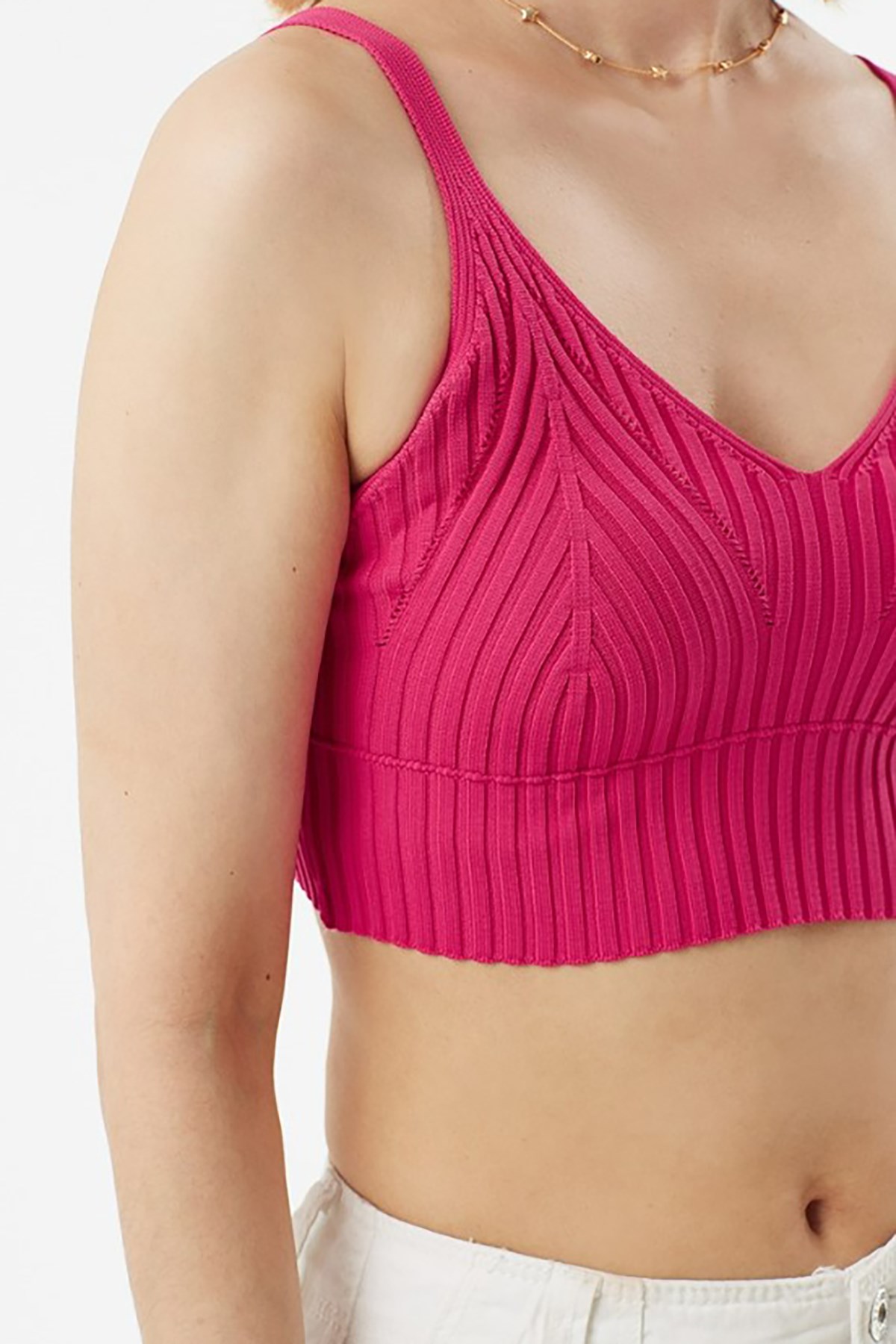 Fuşya Fitilli Triko Crop